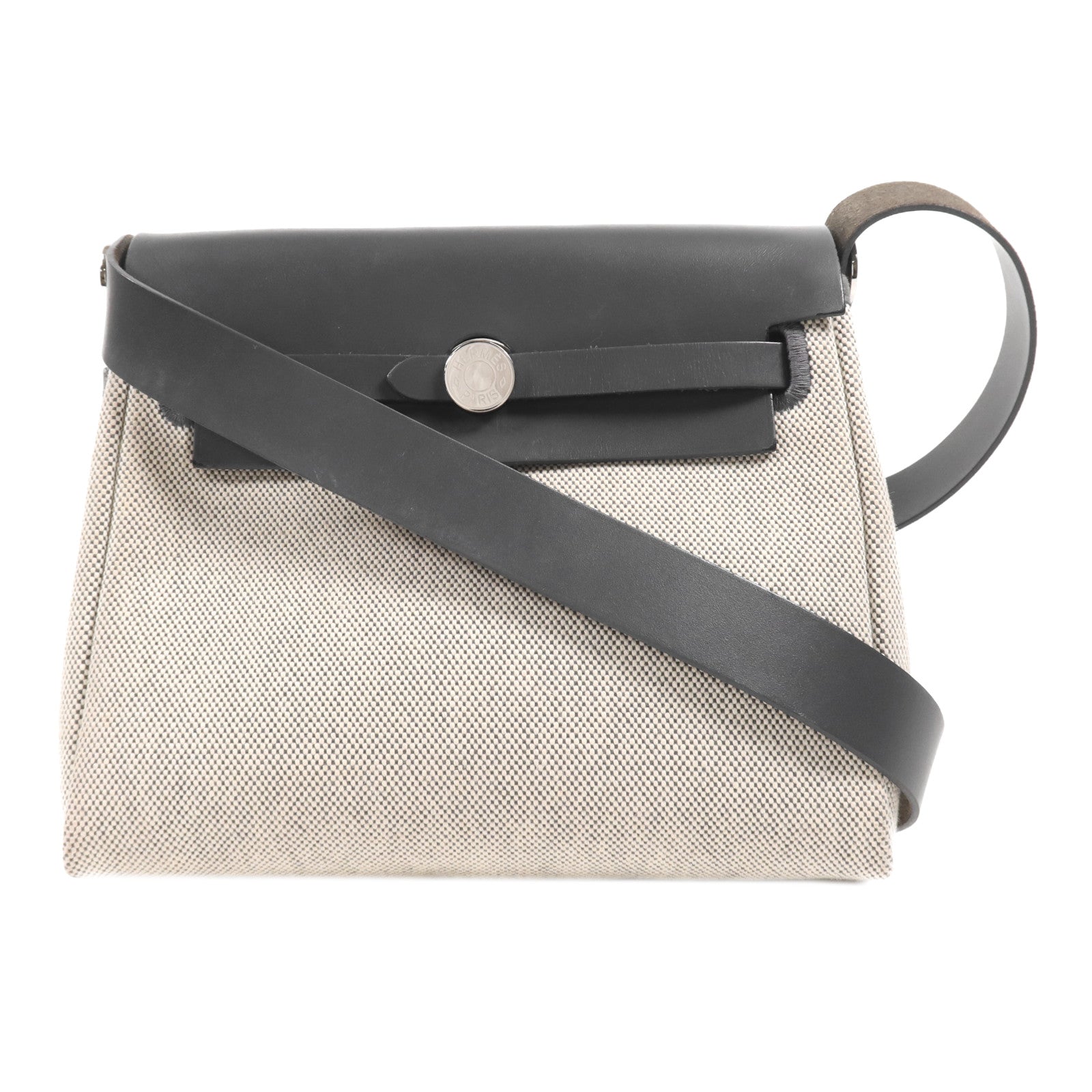 HERMES 【激減優惠】Toile H帆布Mini Herbag銀扣肩背袋Ardoise