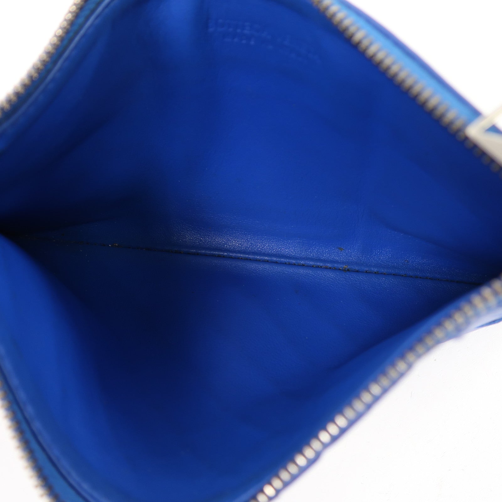 BOTTEGA VENETA 織紋皮革Zipper Wallet銀扣長錢包藍色