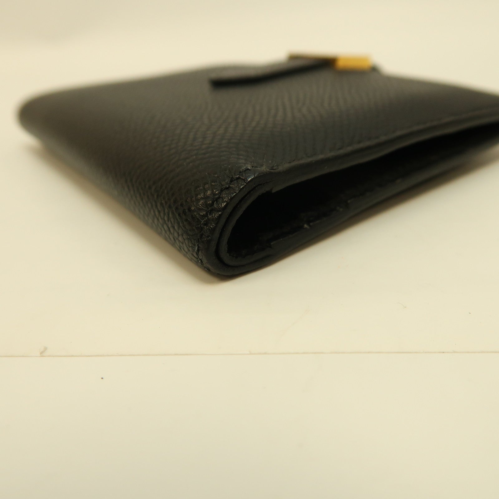 HERMES Epsom皮革Bearn Compact Wallet金扣錢包黑色