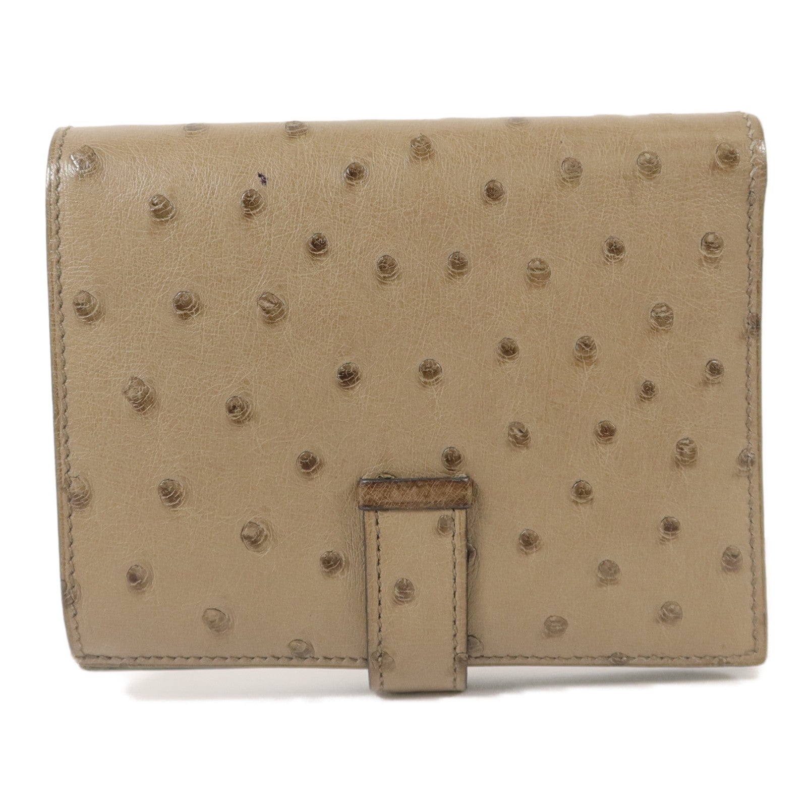 HERMES 鴕鳥皮革Bearn Bifold Wallet錢包Mousse