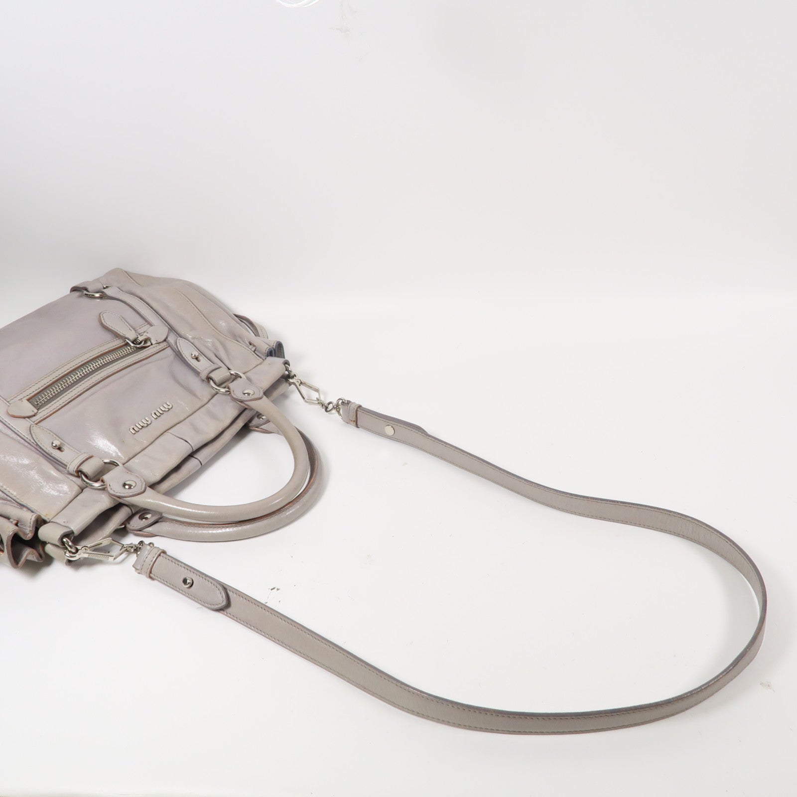 Miu Miu 牛皮皮革2 Way Shoulder Bag銀扣手挽肩背兩用袋灰色