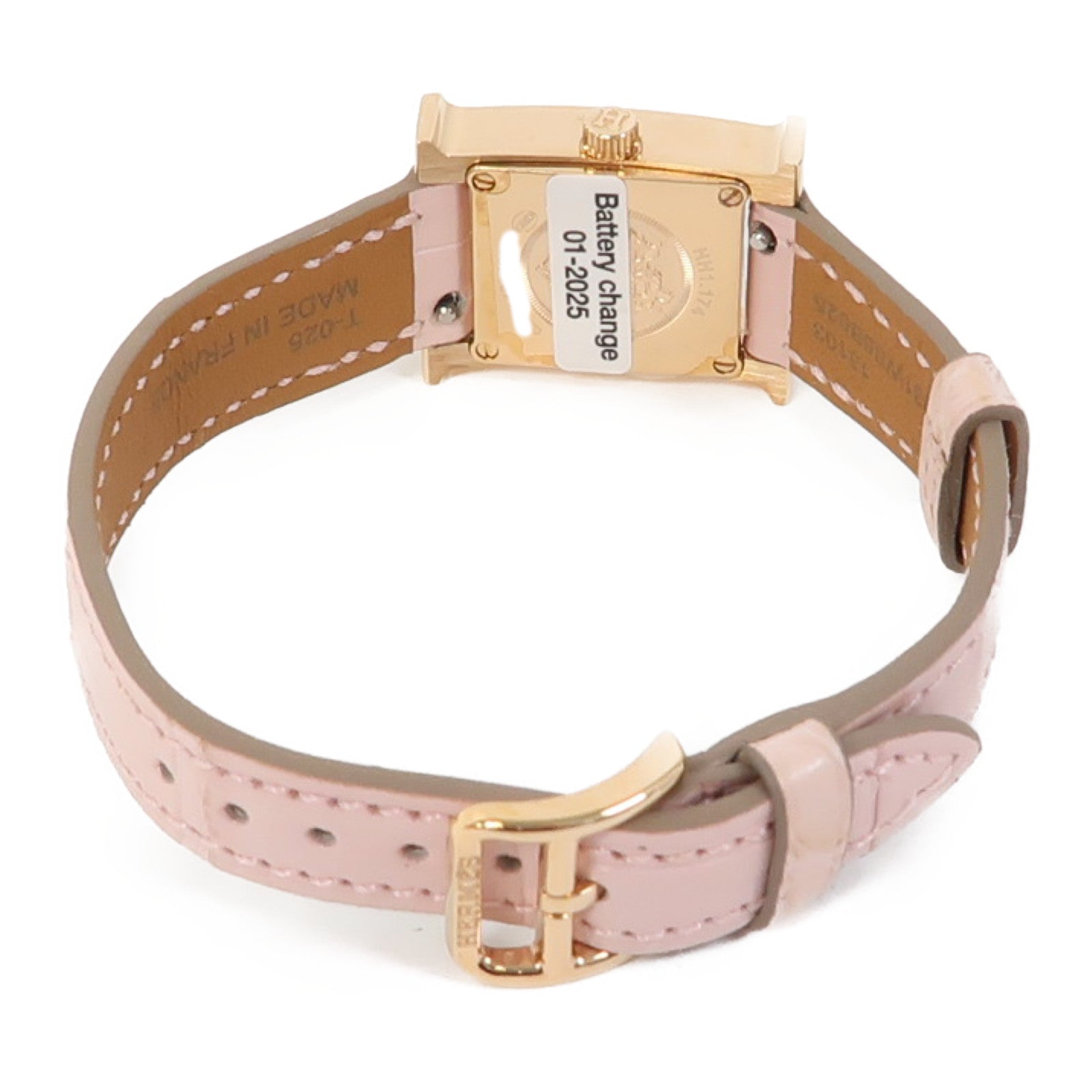 HERMES Heure H Mini Model 21mm不鏽鋼/皮革帶手錶石英機芯粉紅色