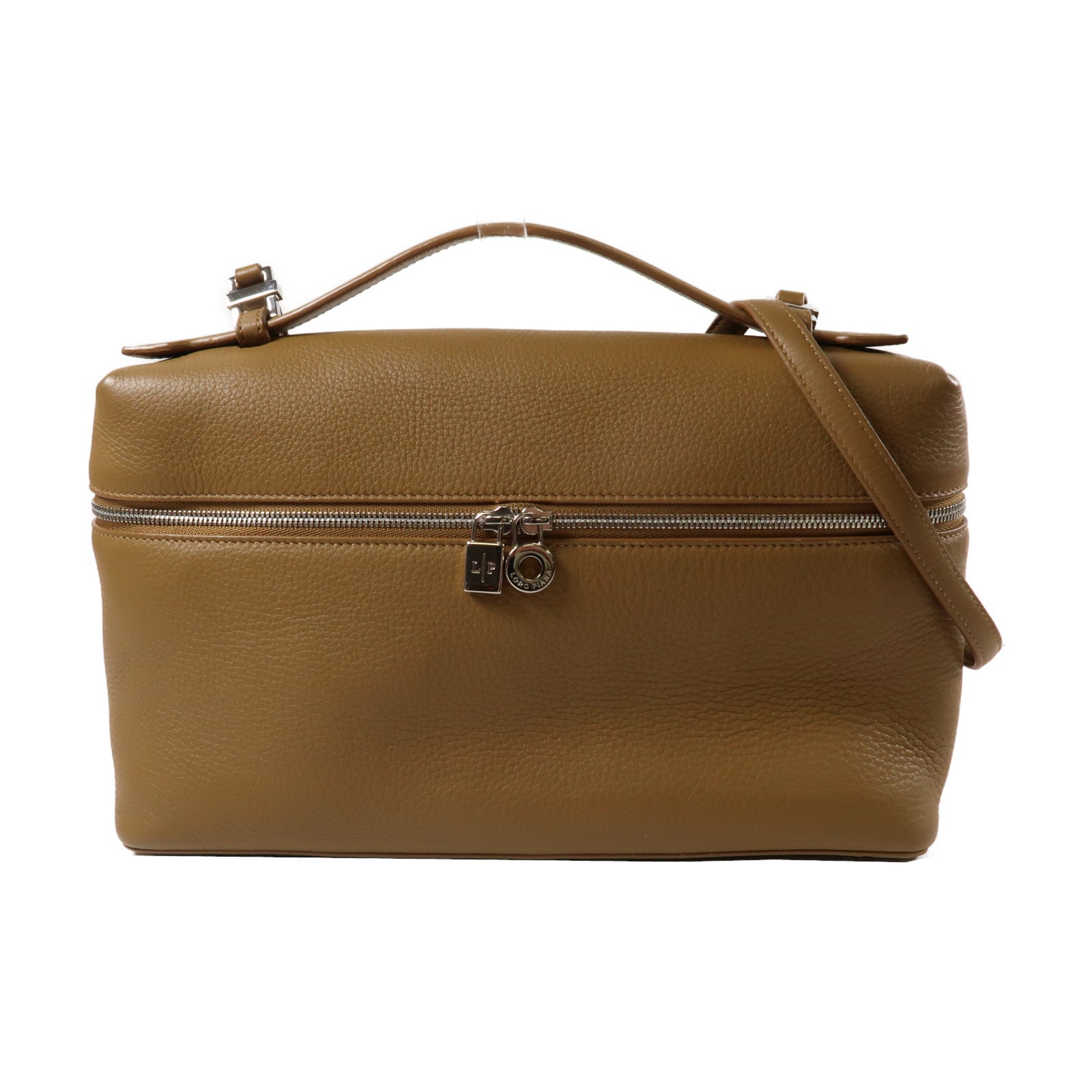 Loro Piana 牛皮皮革Extra Bag L27銀扣手挽肩背兩用袋啡色
