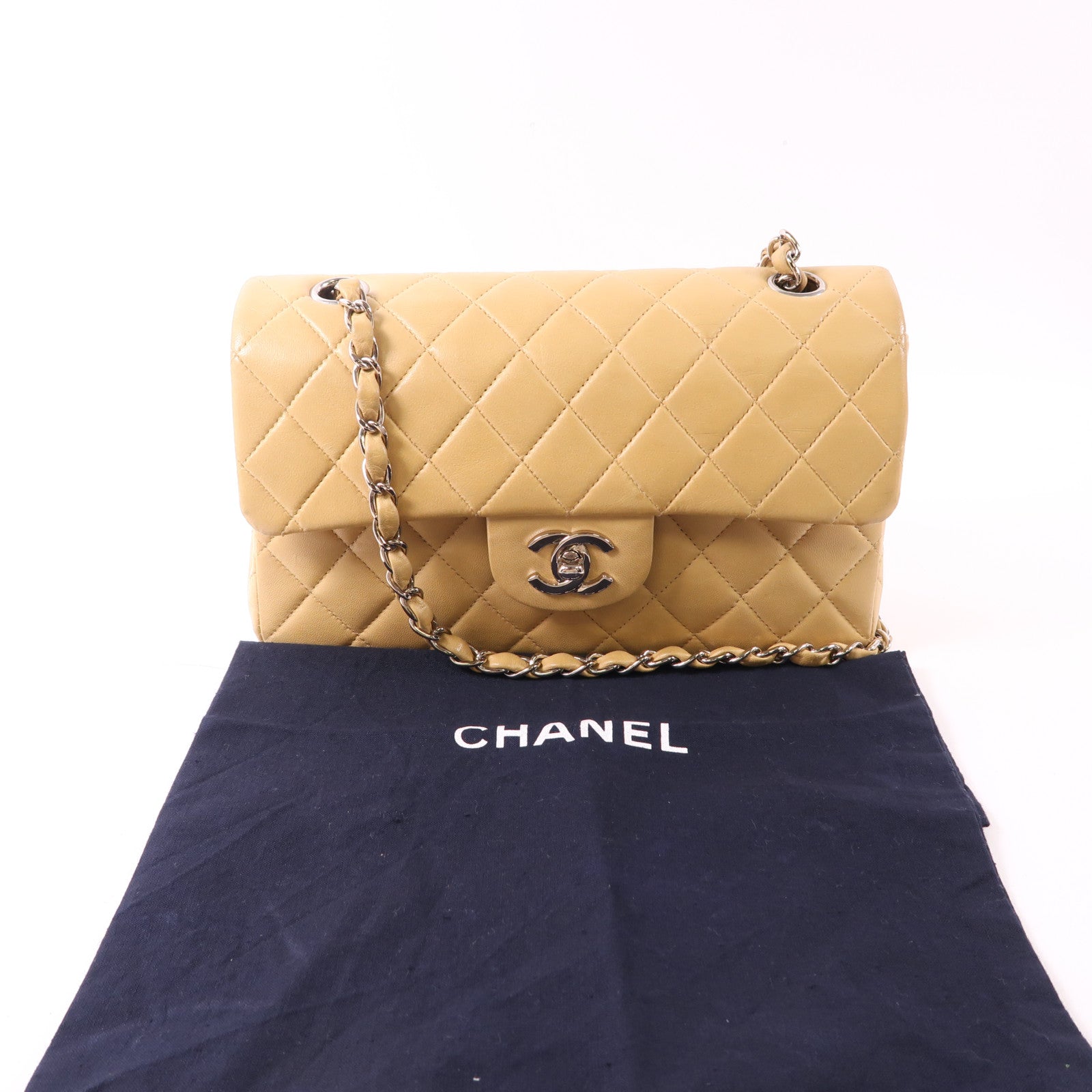 CHANEL 羊皮皮革Vintage Classic 23銀扣鏈帶肩背袋