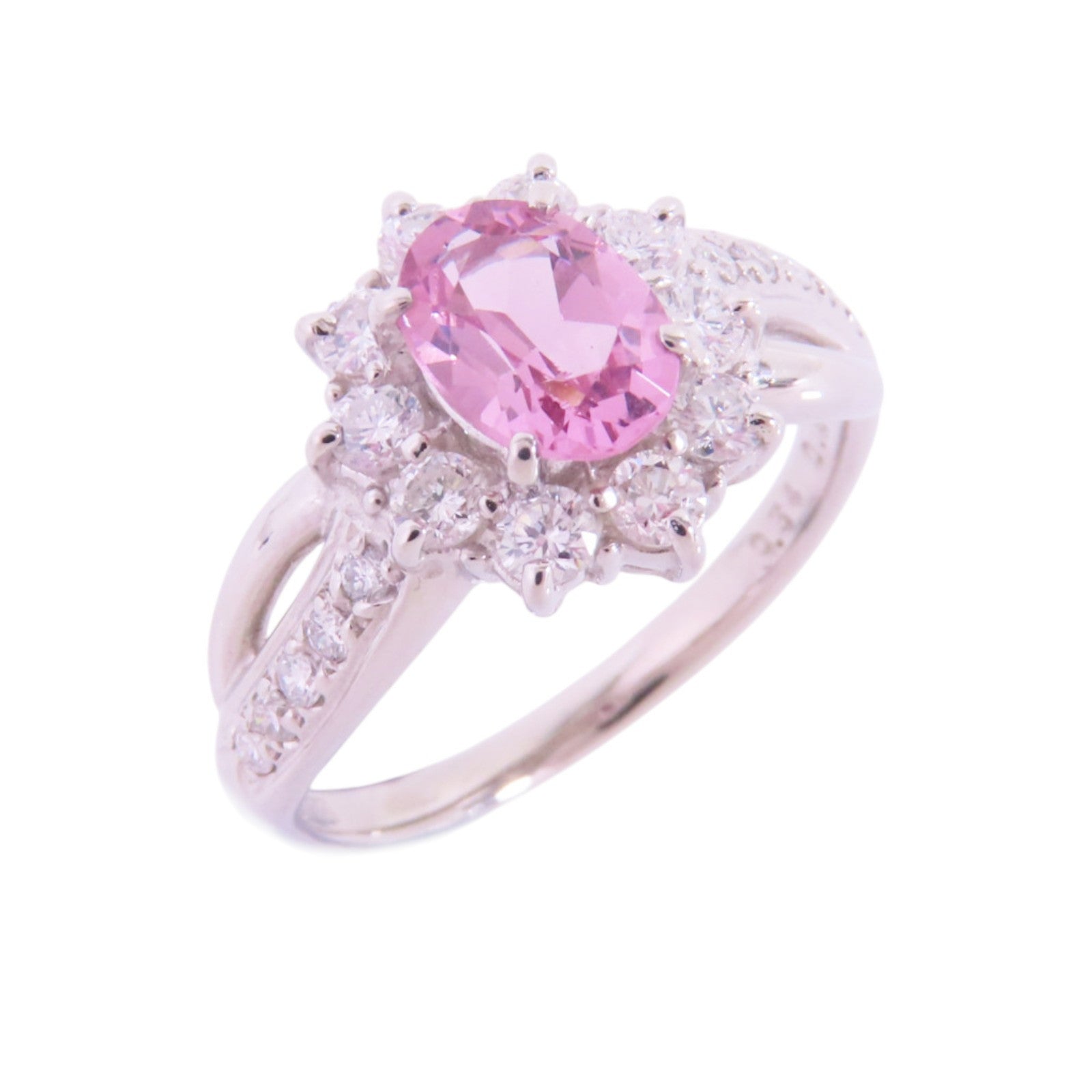 JEWELRY 【激減優惠】PT900鉑金/粉紅色尖晶石/鑽石Pink Spinel Diamond Ring戒指US#6