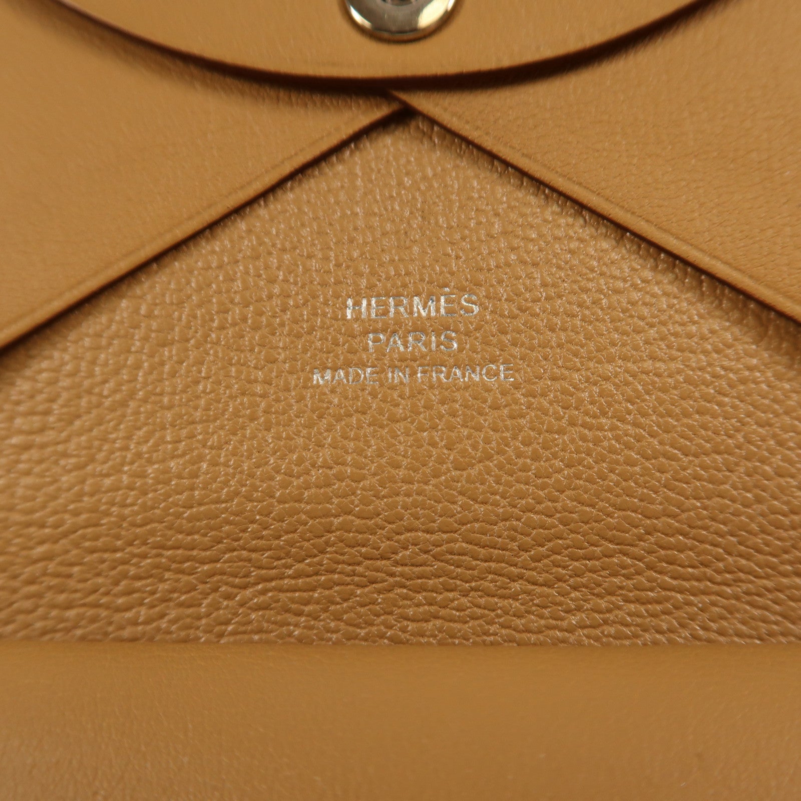 HERMES GHW Calvi Card Case Swift Leather Stamp U 4B Biscuit