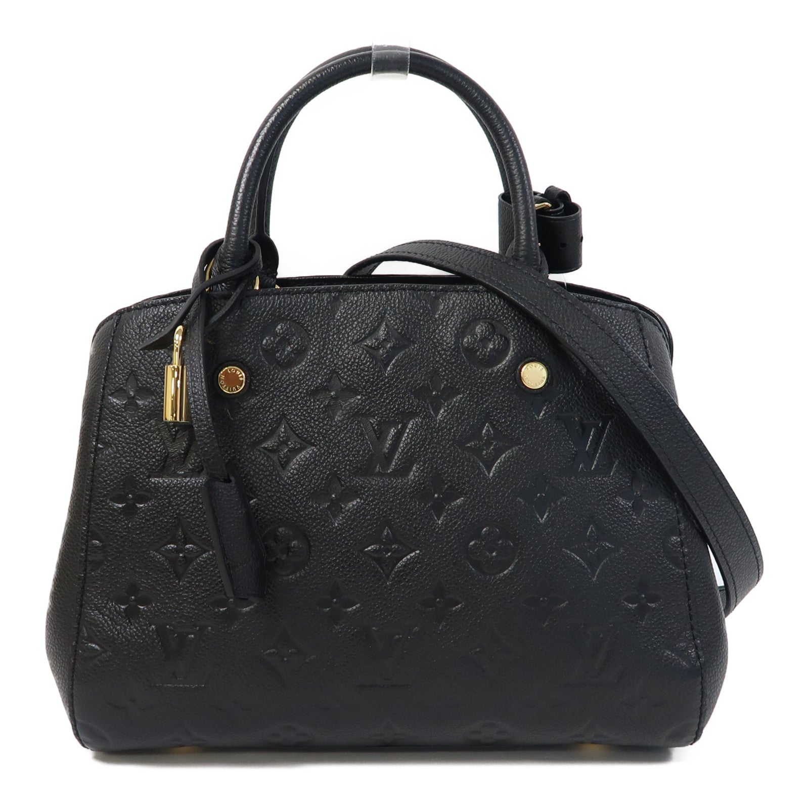 LOUIS VUITTON Monogram Empreinte Montaigne BB金扣手挽肩背兩用袋黑色