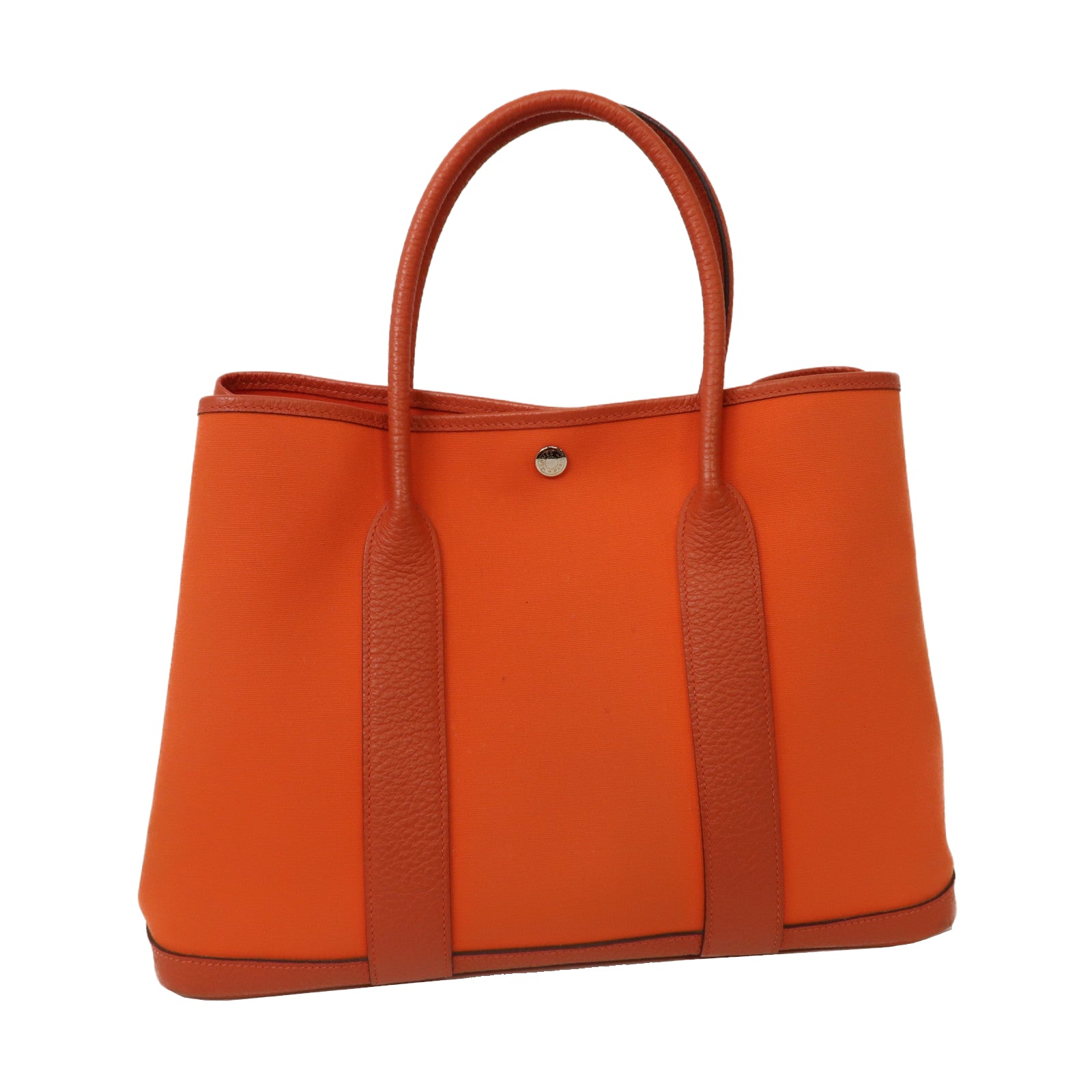 HERMES 【激減優惠】Toile H帆布Garden Party 42cm銀扣手挽袋橙色