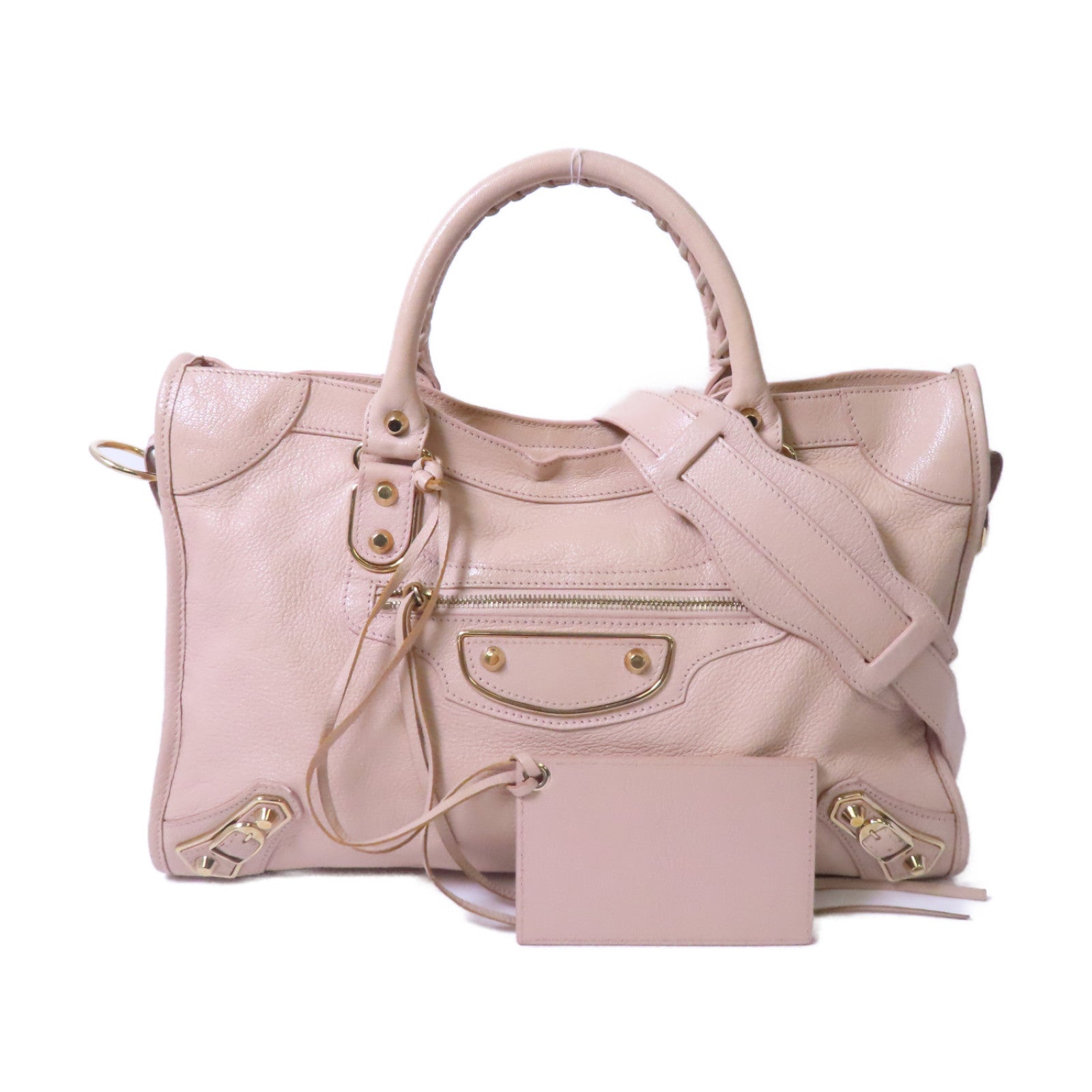 BALENCIAGA 皮革City金扣手挽肩背兩用袋粉紅色