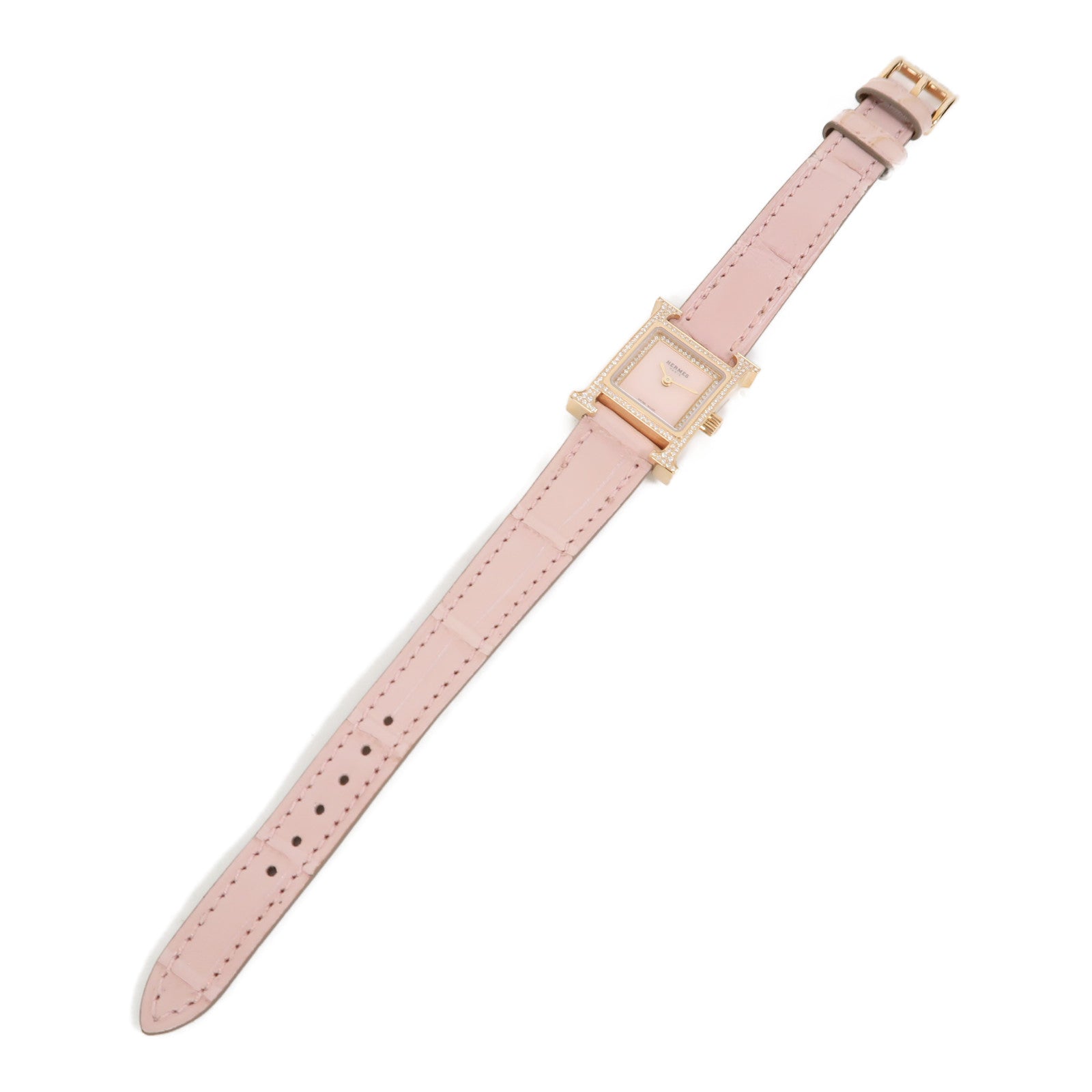 HERMES Heure H Mini Model 21mm不鏽鋼/皮革帶手錶石英機芯粉紅色