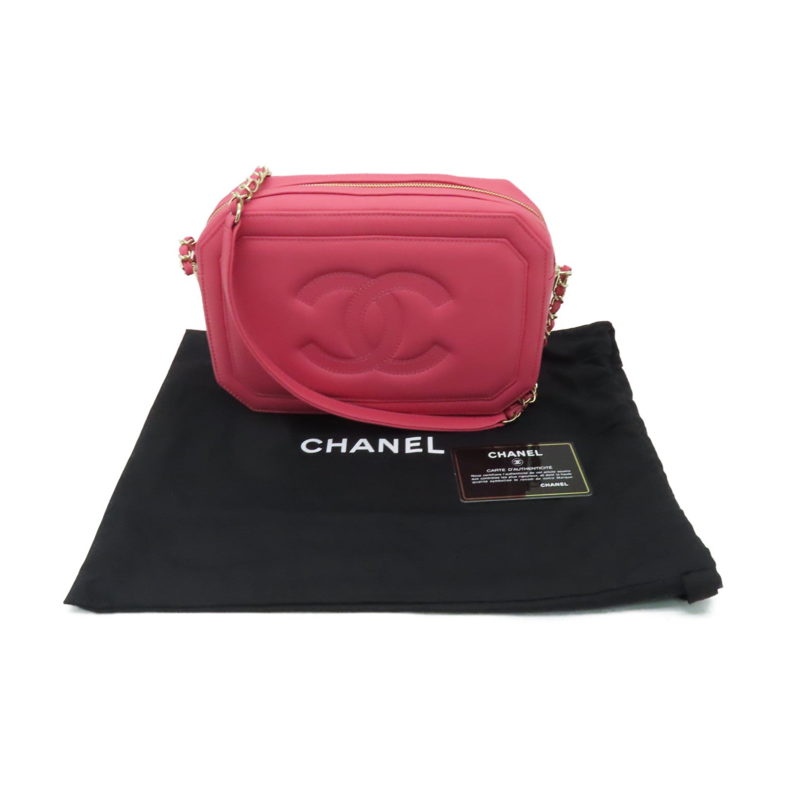 CHANEL 【清倉大減價】牛皮皮革Chain Shoulder Bag金扣鏈帶肩背袋粉紅色