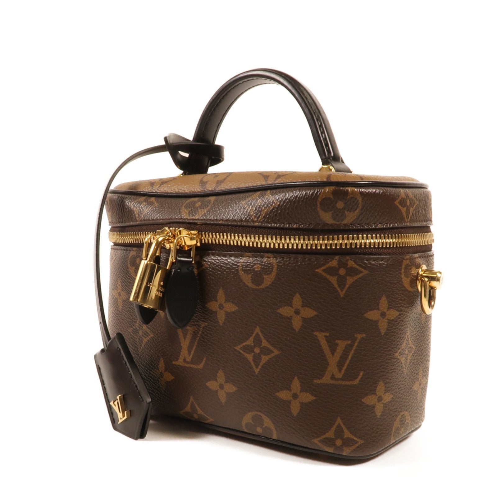 LOUIS VUITTON Monogram Reverse Vanity PM金扣手挽肩背兩用袋棕色