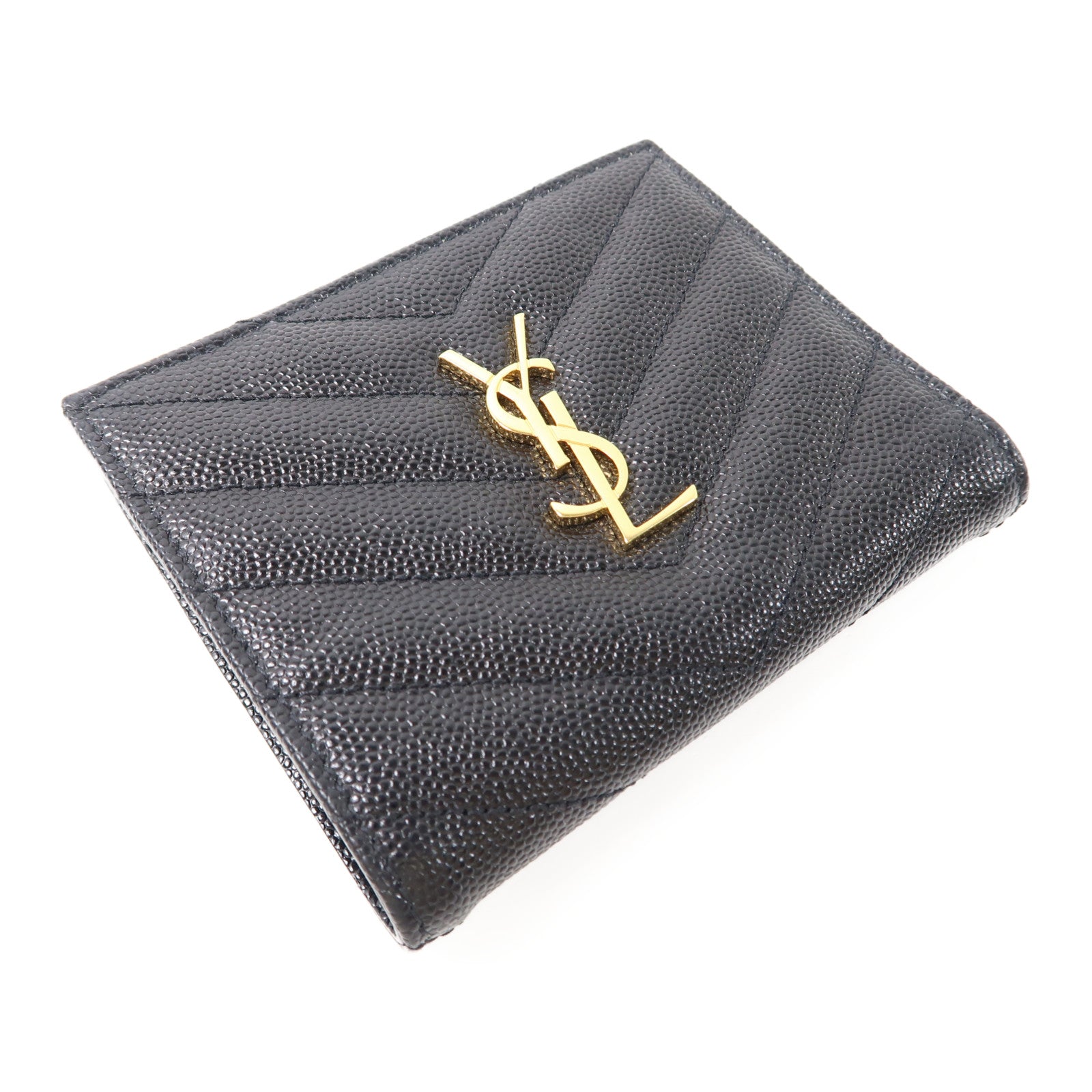 SAINT LAURENT 牛皮皮革Wallet金扣錢包黑色