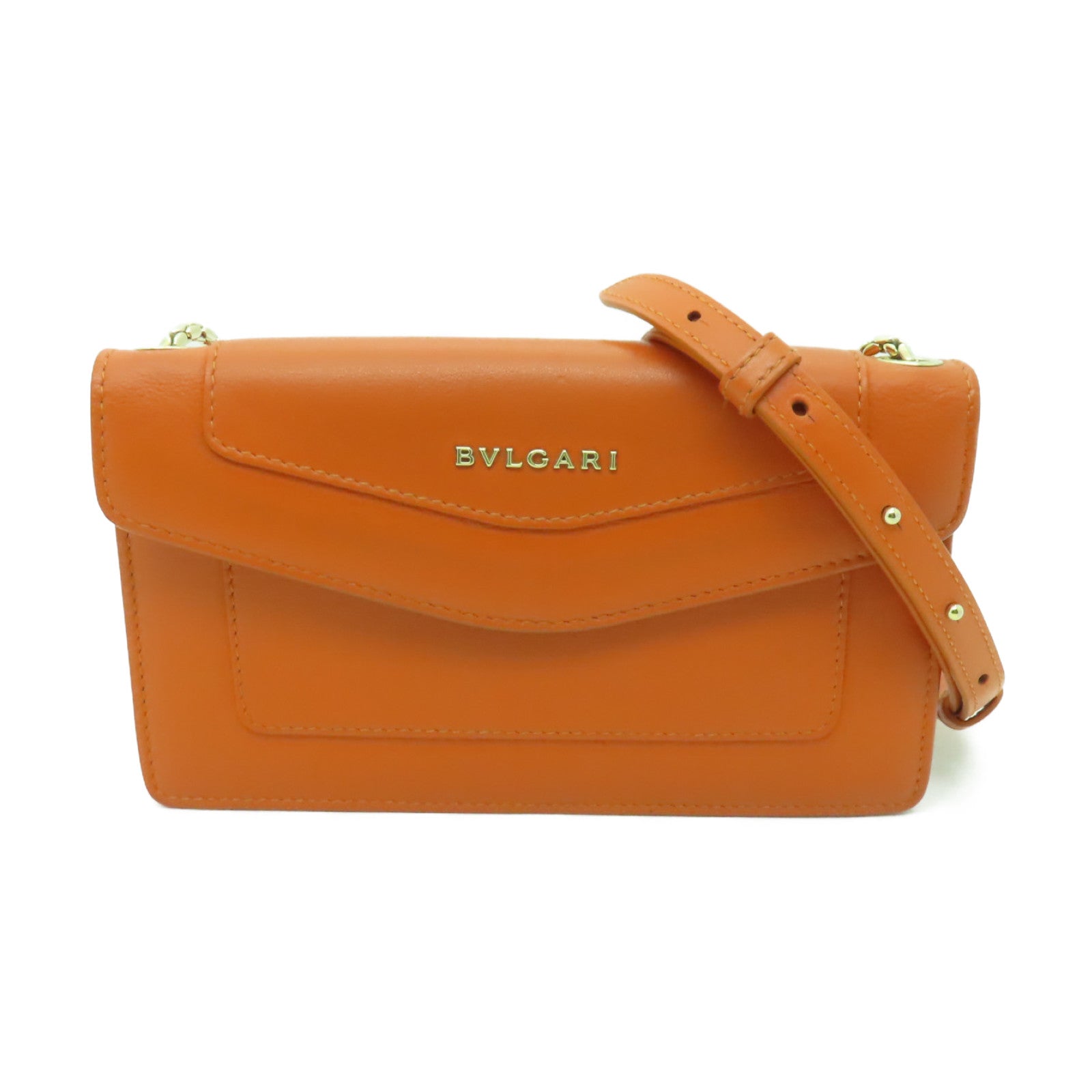 BVLGARI 【清倉大減價】牛皮皮革Chain Shoulder金扣鏈帶肩背袋橙色