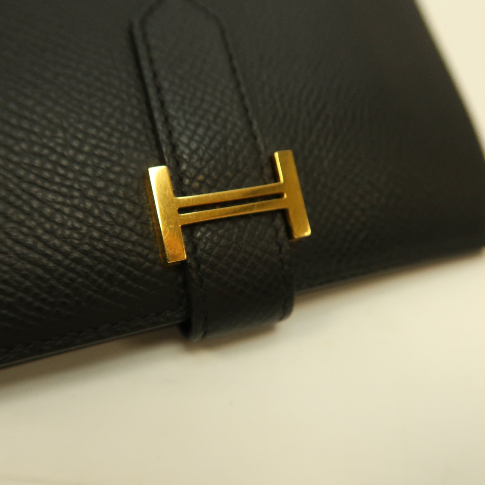 HERMES Epsom皮革Bearn Compact Wallet金扣錢包黑色