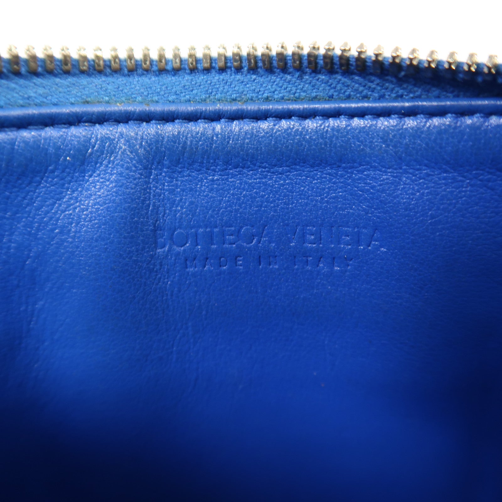BOTTEGA VENETA 織紋皮革Zipper Wallet銀扣長錢包藍色