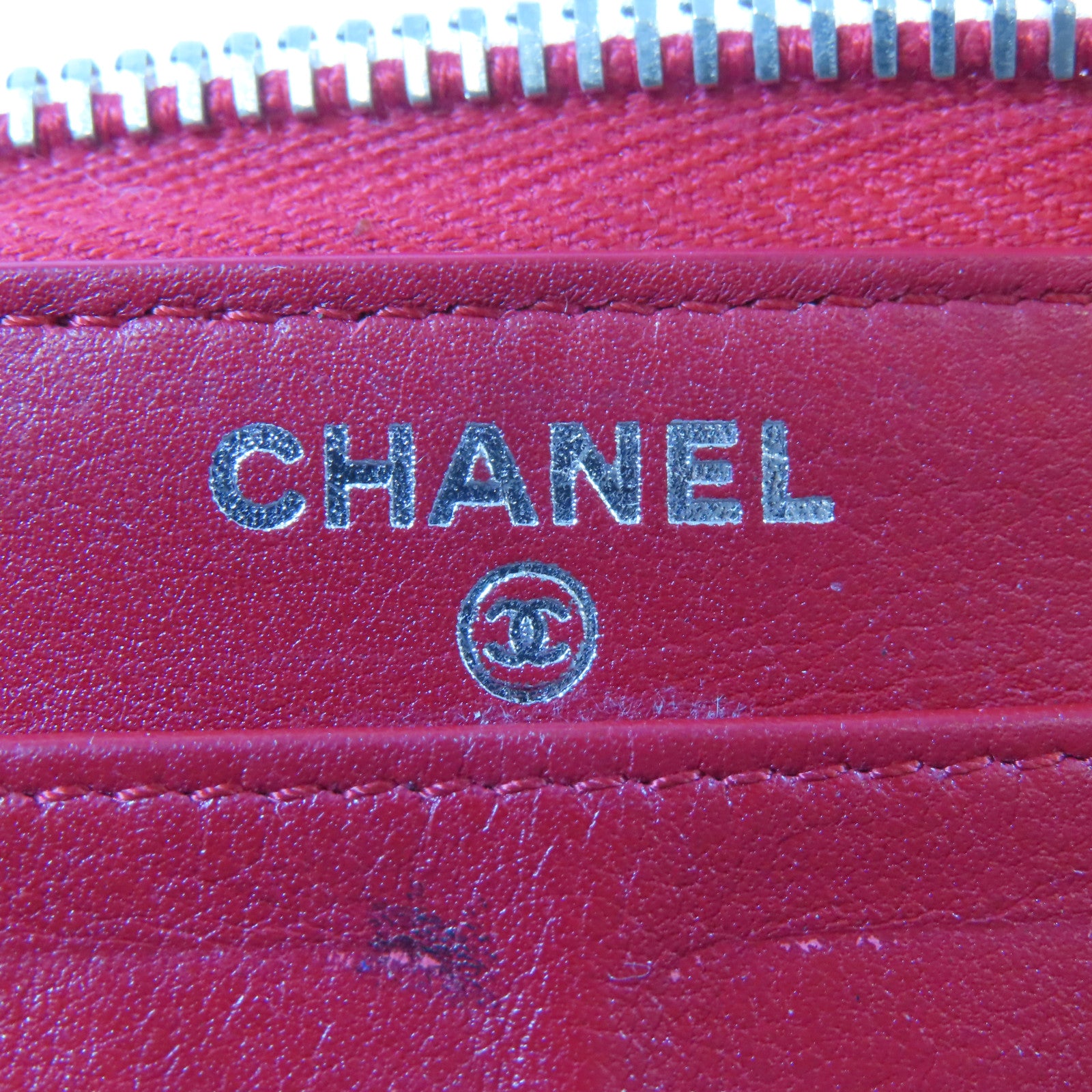 CHANEL 牛皮皮革Long Wallet銀扣長錢包紅色