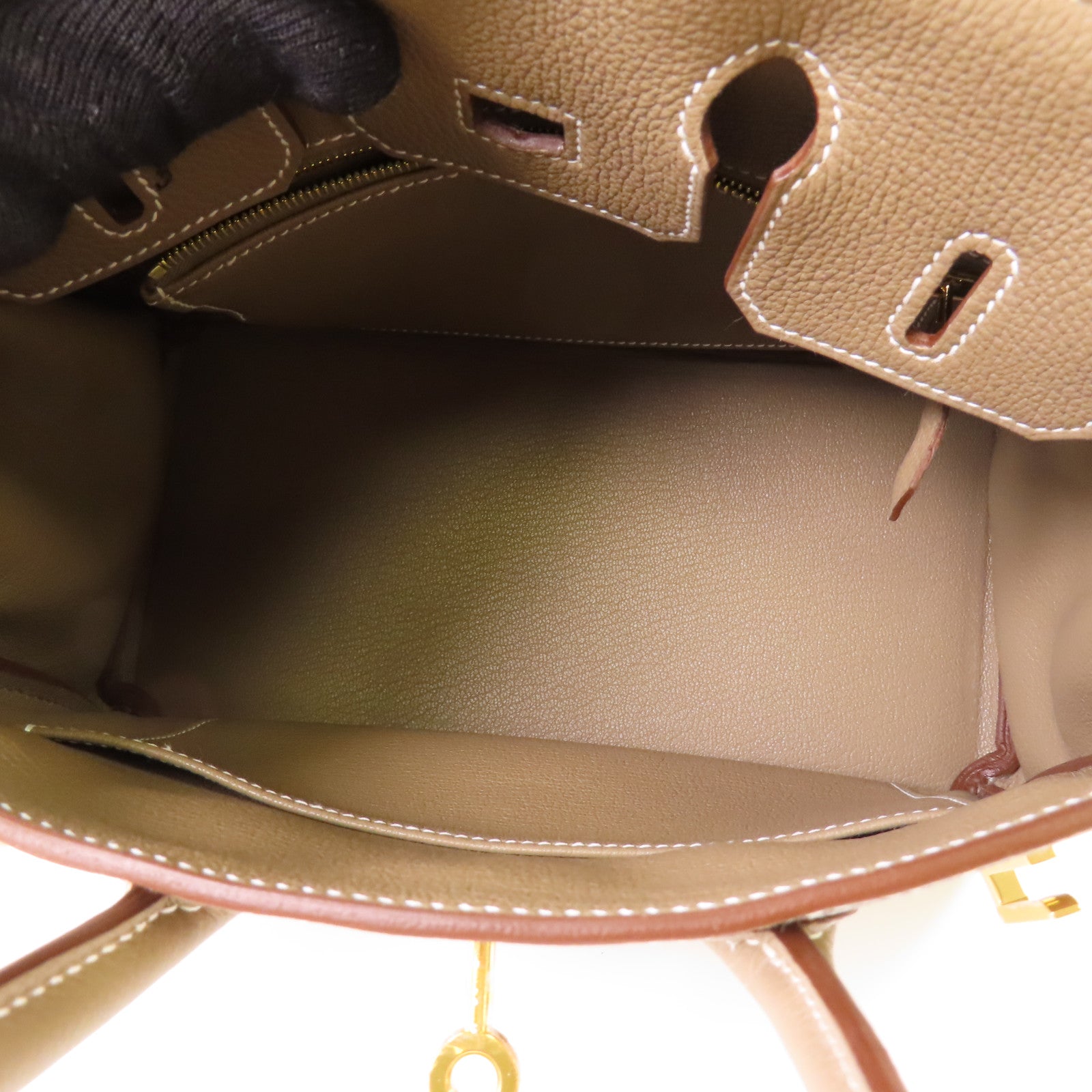 HERMES Clemence皮革Birkin 25金扣手挽袋18 Etoupe