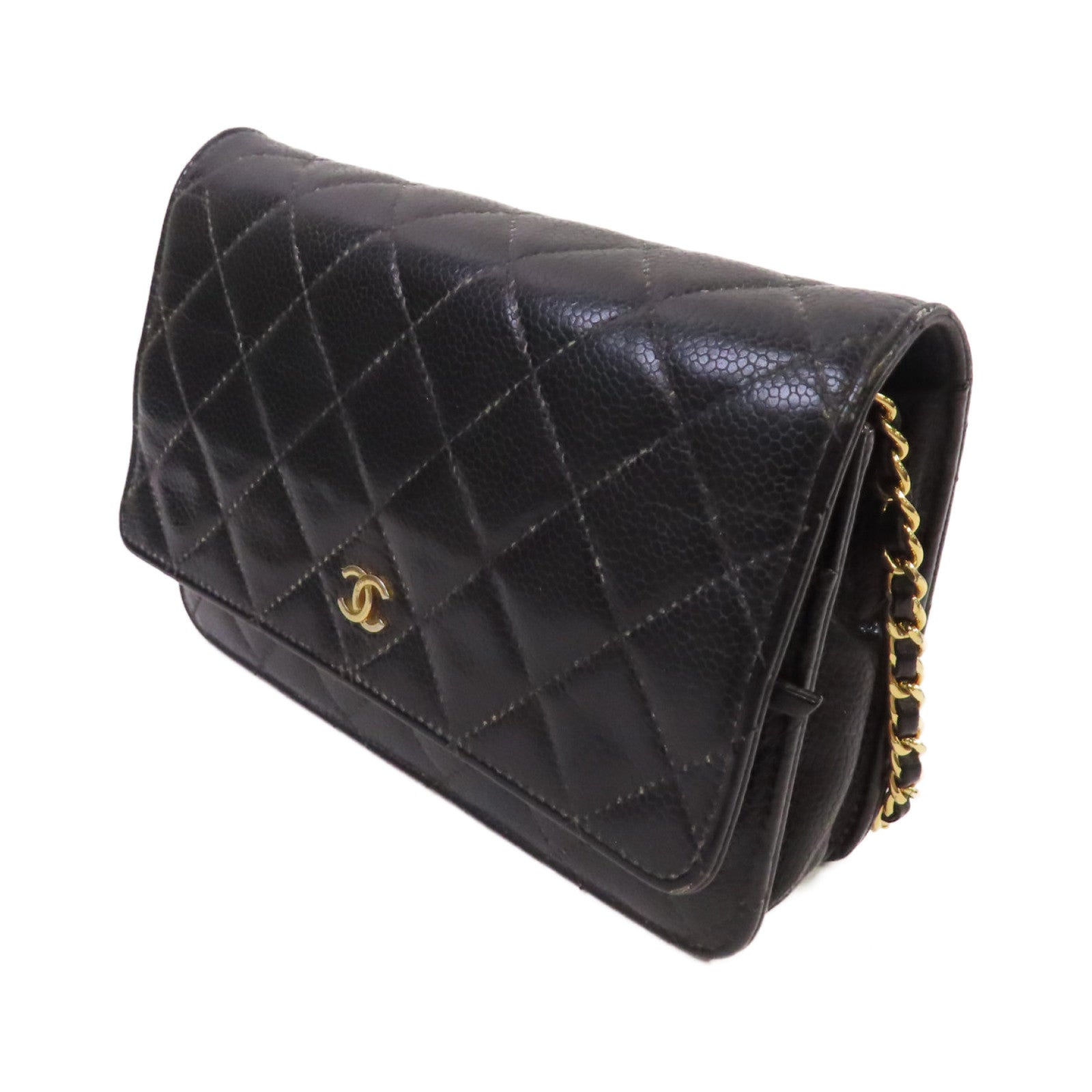 CHANEL 【激減優惠】菱格Caviar皮革WOC Wallet On Chain Shoulder Bag金扣鏈帶肩背袋黑色
