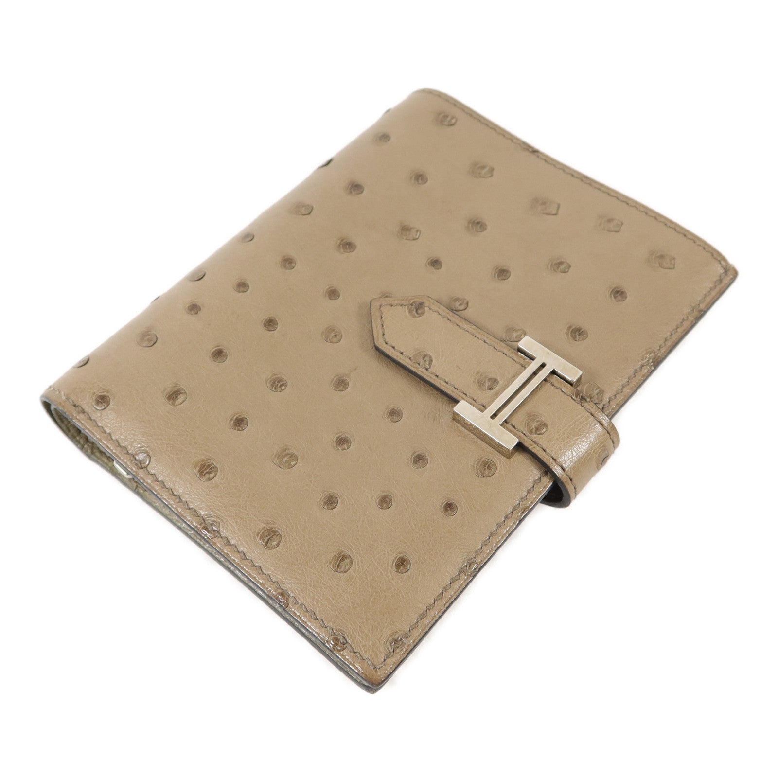 HERMES 鴕鳥皮革Bearn Bifold Wallet錢包Mousse
