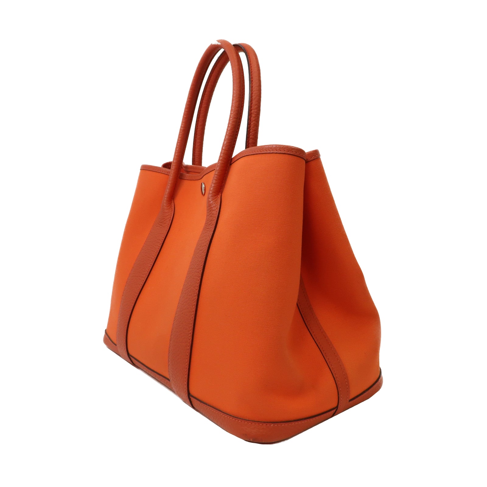 HERMES 【激減優惠】Toile H帆布Garden Party 42cm銀扣手挽袋橙色