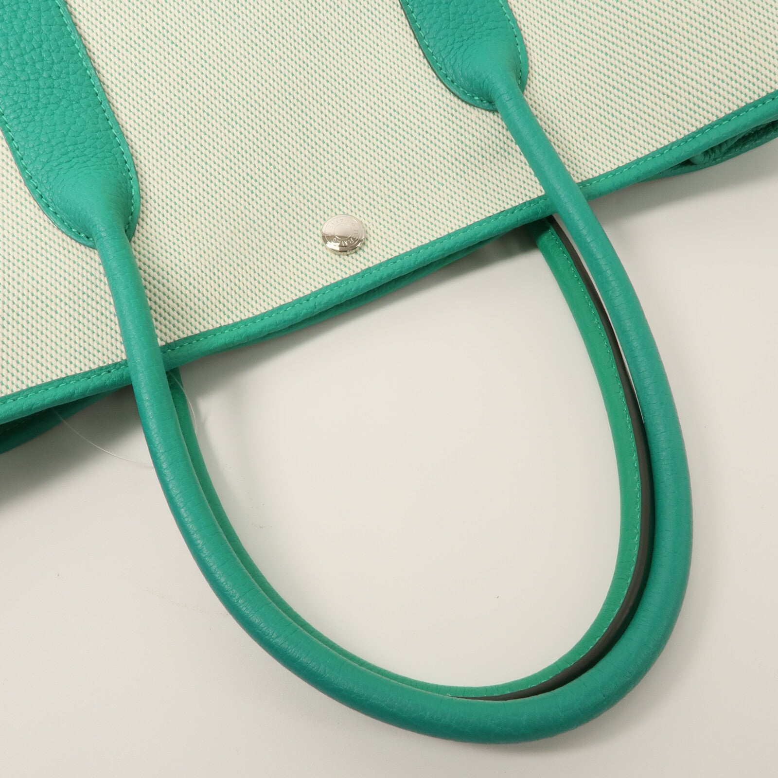 HERMES Negonda皮革/Canvas Garden Party PM手挽袋Menthe