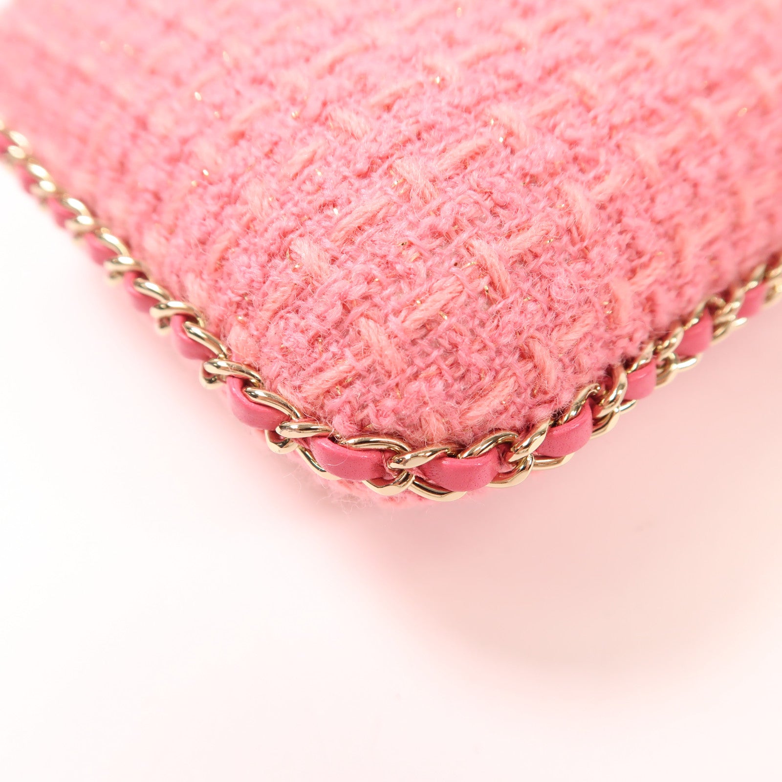 CHANEL 斜紋軟呢Phone Bag金扣鏈帶肩背袋