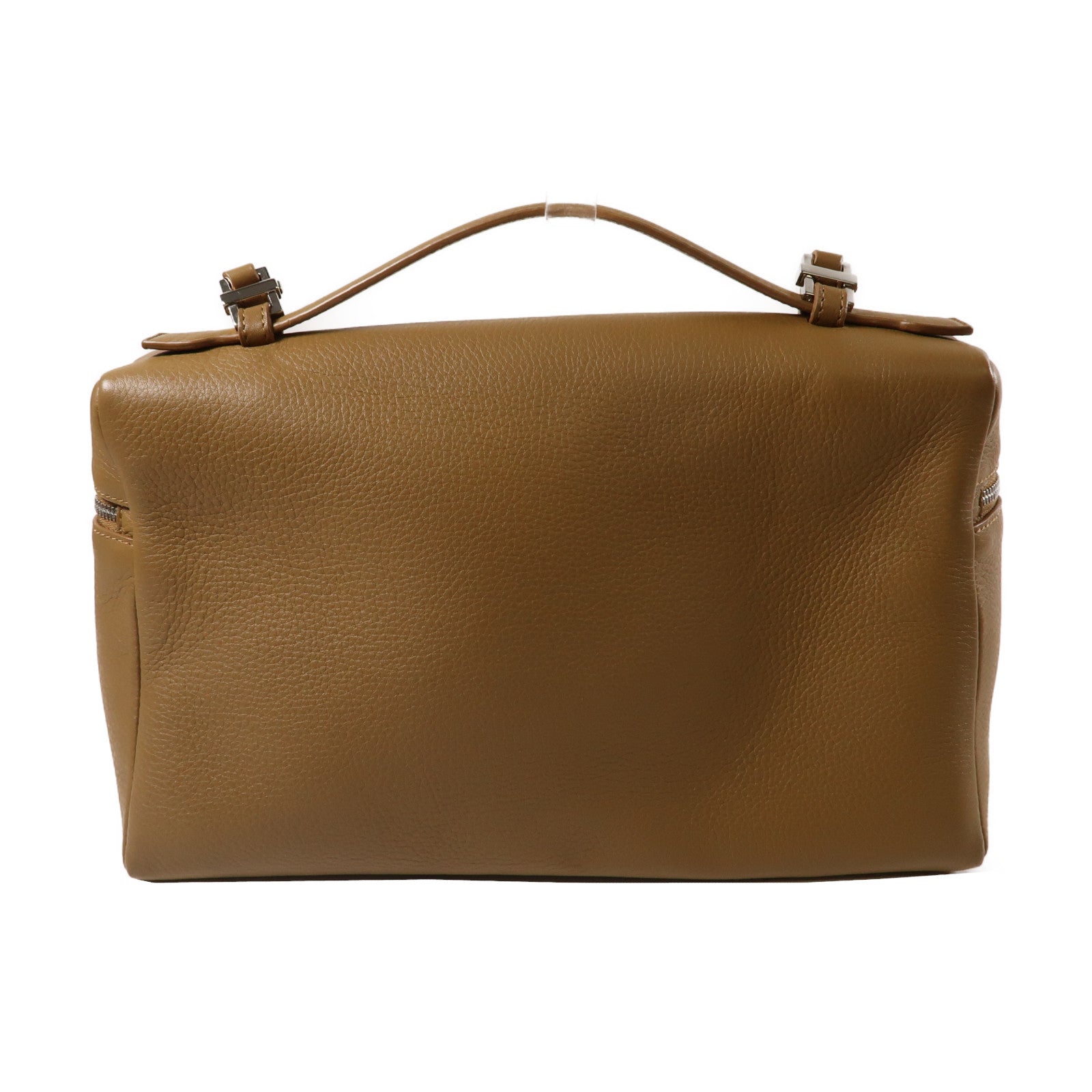 Loro Piana 牛皮皮革Extra Bag L27銀扣手挽肩背兩用袋啡色