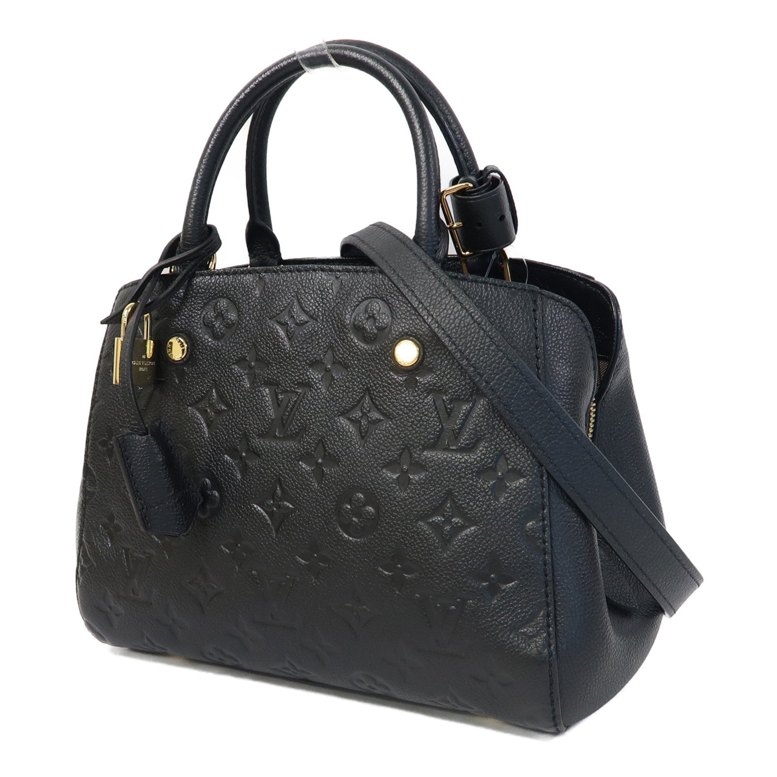 LOUIS VUITTON Monogram Empreinte Montaigne BB金扣手挽肩背兩用袋黑色