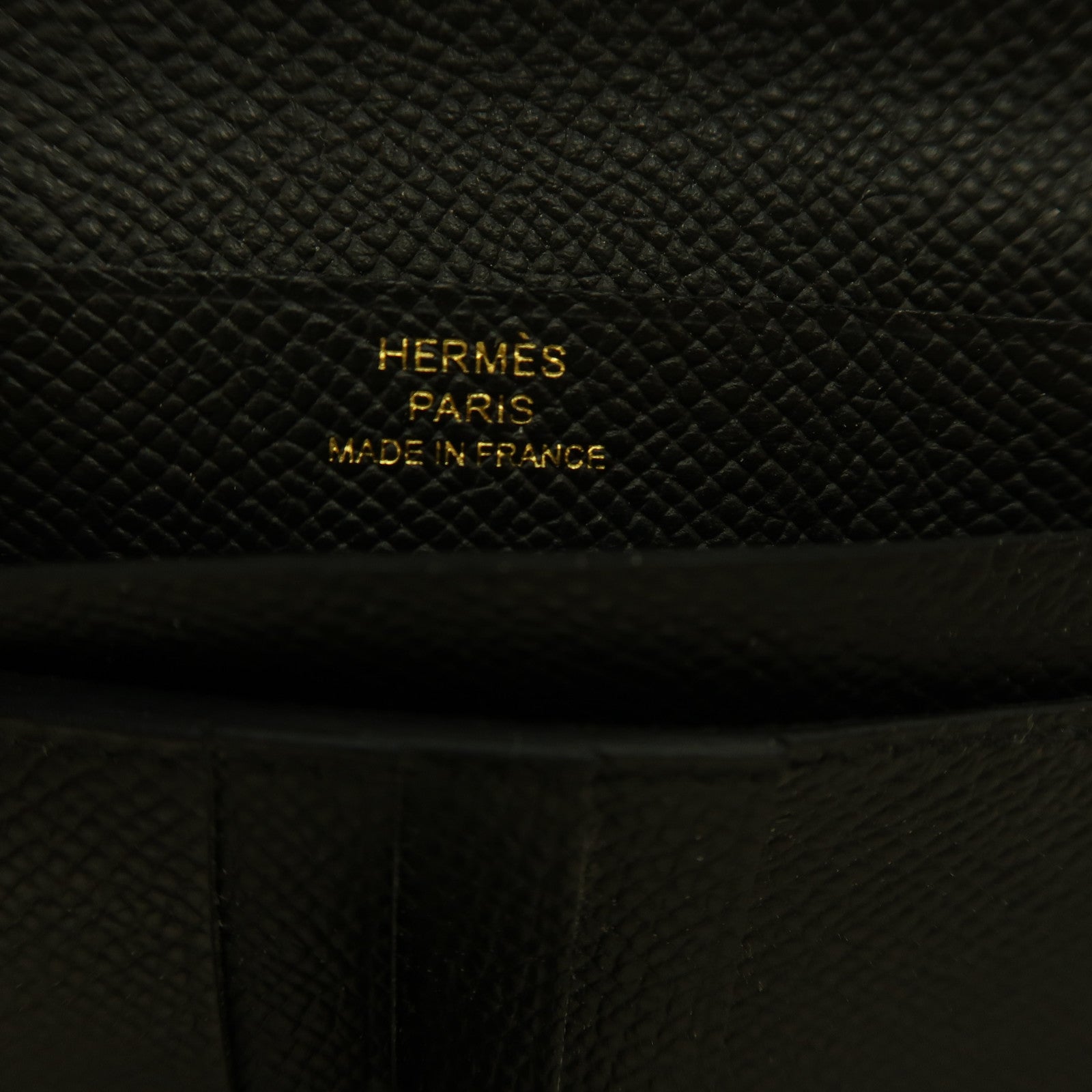 HERMES Epsom皮革Bearn Compact Wallet金扣錢包黑色