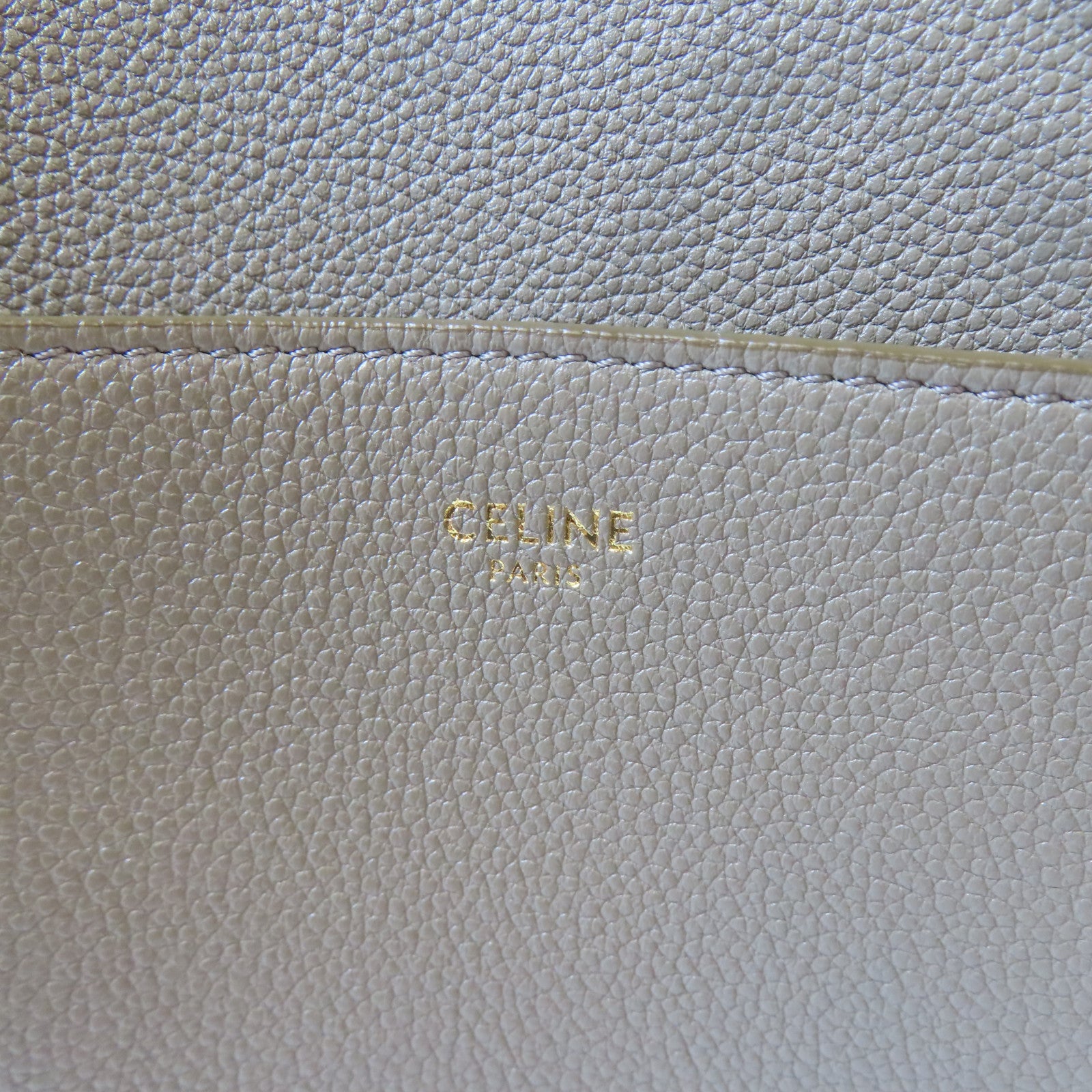 CELINE 牛皮皮革Sangle Bucket金扣肩背袋灰色