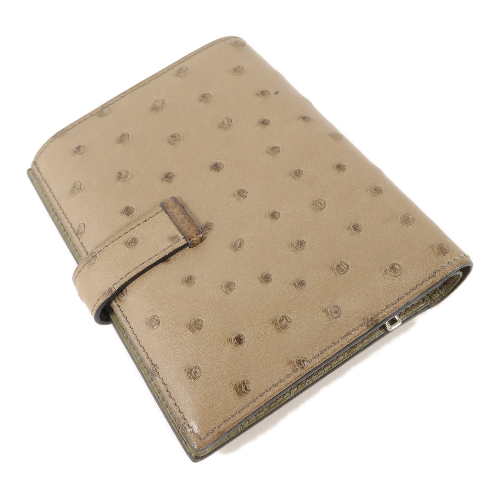 HERMES 鴕鳥皮革Bearn Bifold Wallet錢包Mousse