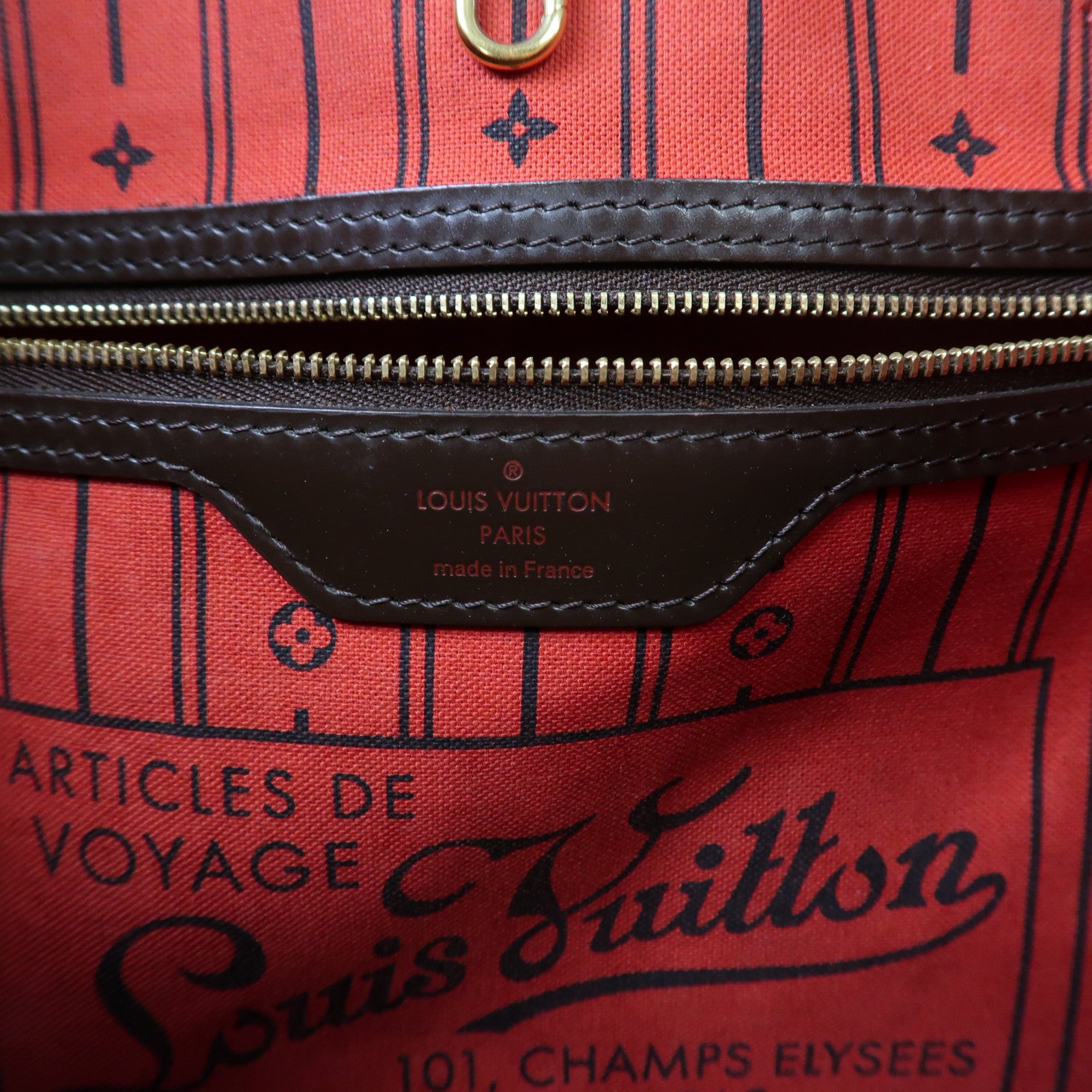 LOUIS VUITTON Damier Ebene Neverfull MM金扣手挽袋啡色