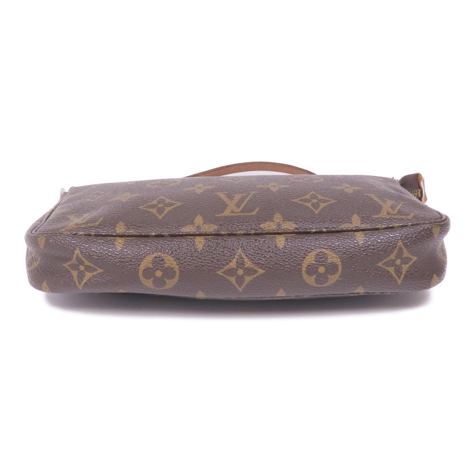 LOUIS VUITTON Monogram Pochette Accessoires金扣手挽袋棕色