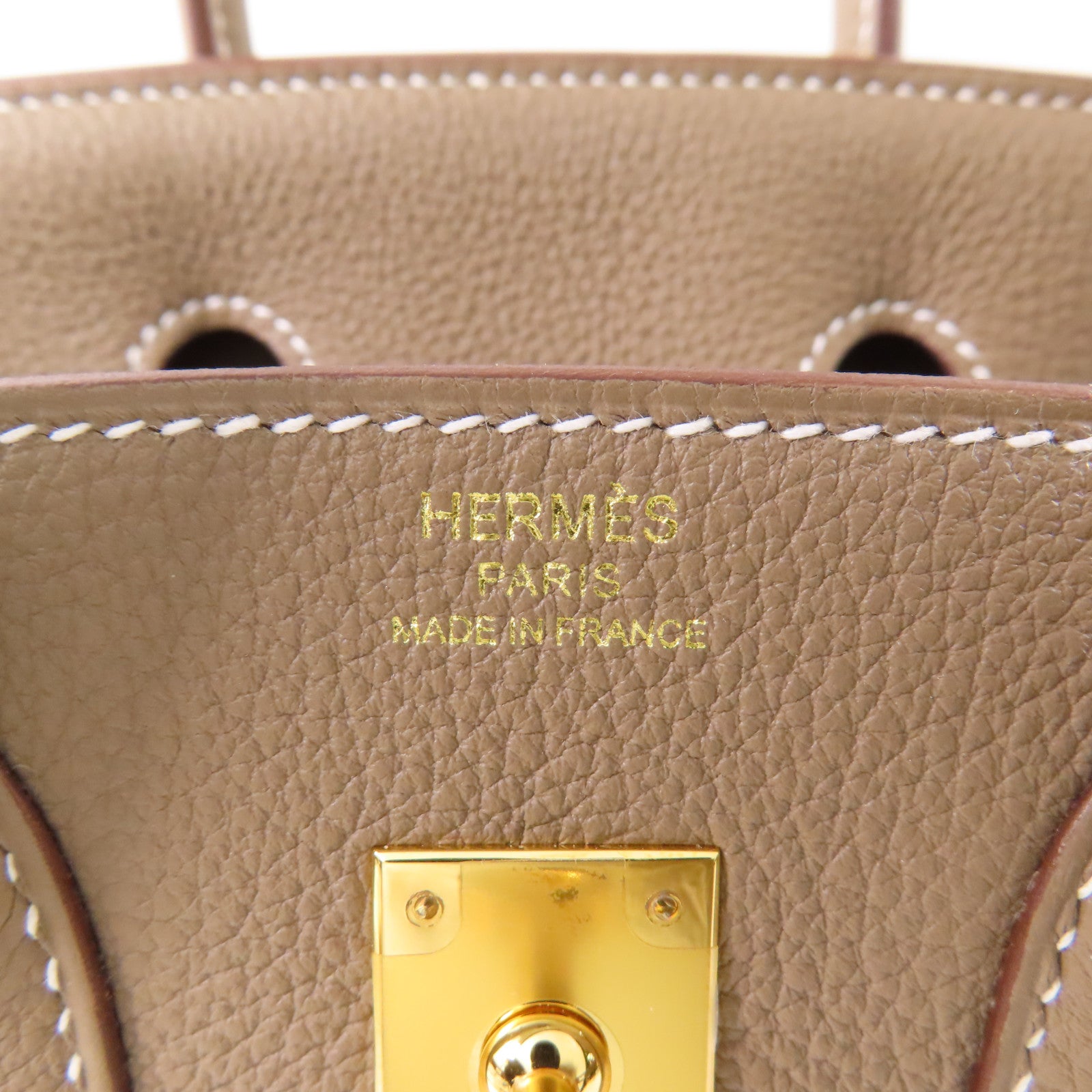 HERMES Clemence皮革Birkin 25金扣手挽袋18 Etoupe