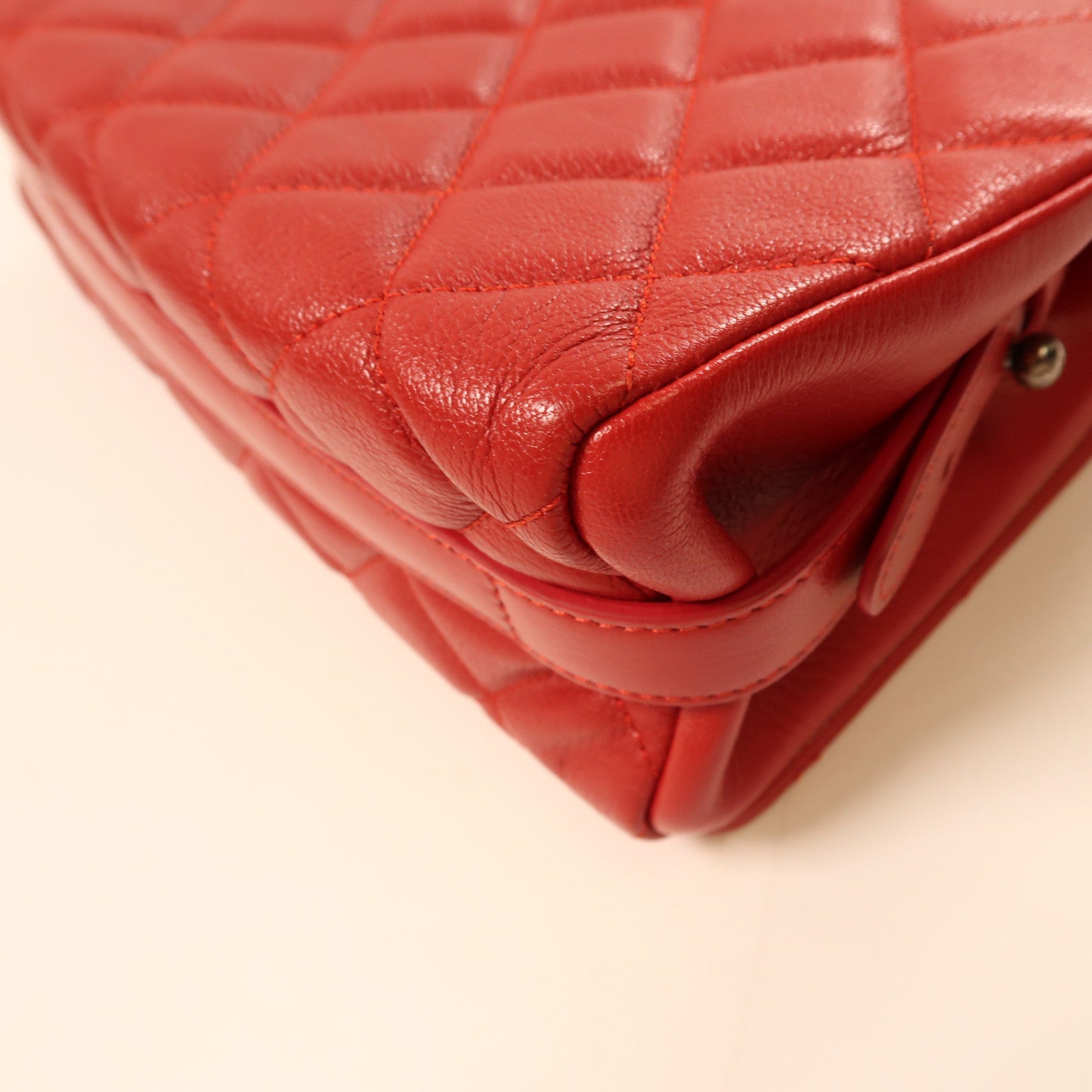 CHANEL 羊皮皮革Shoulder Bag銀扣鏈帶肩背袋紅色