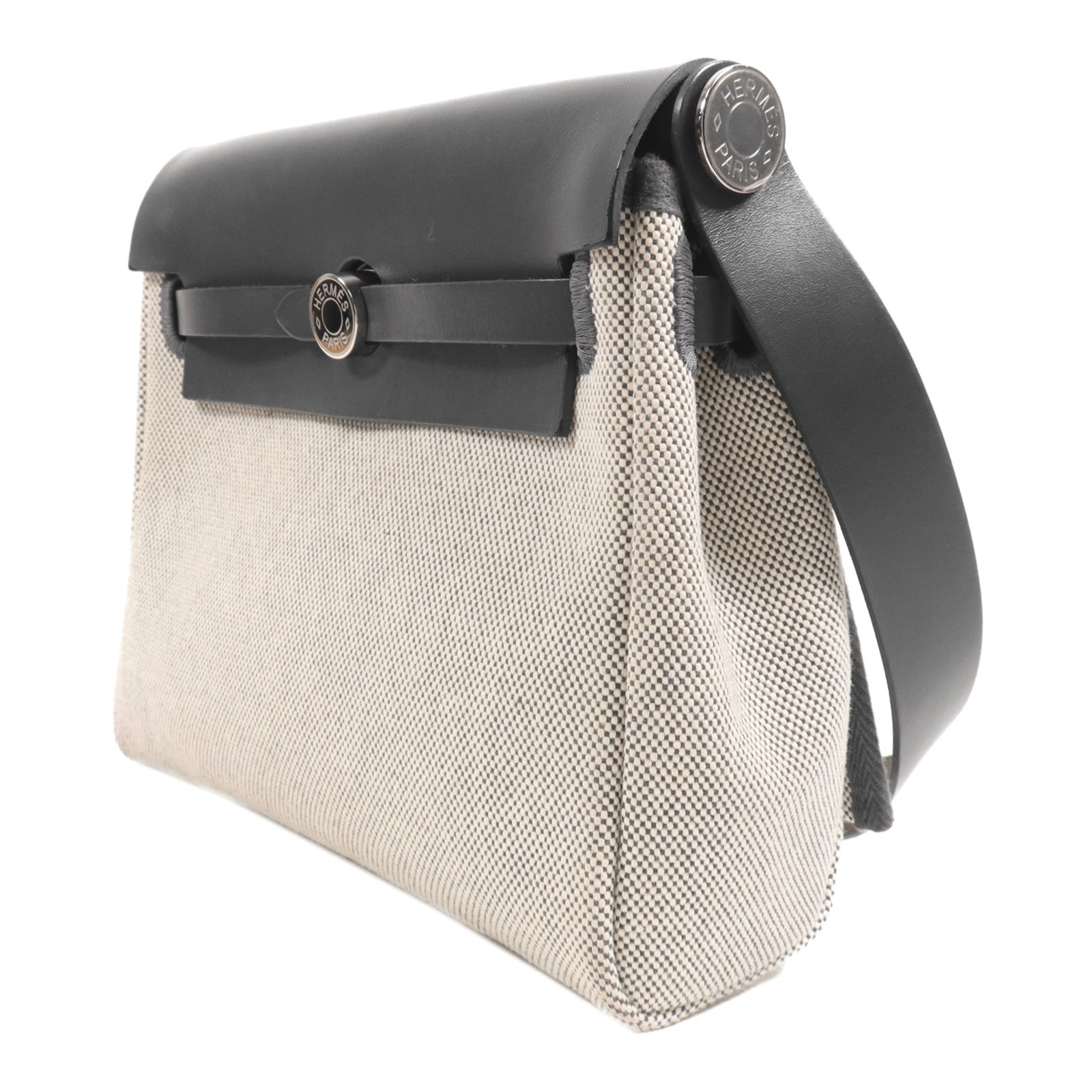 HERMES 【激減優惠】Toile H帆布Mini Herbag銀扣肩背袋Ardoise