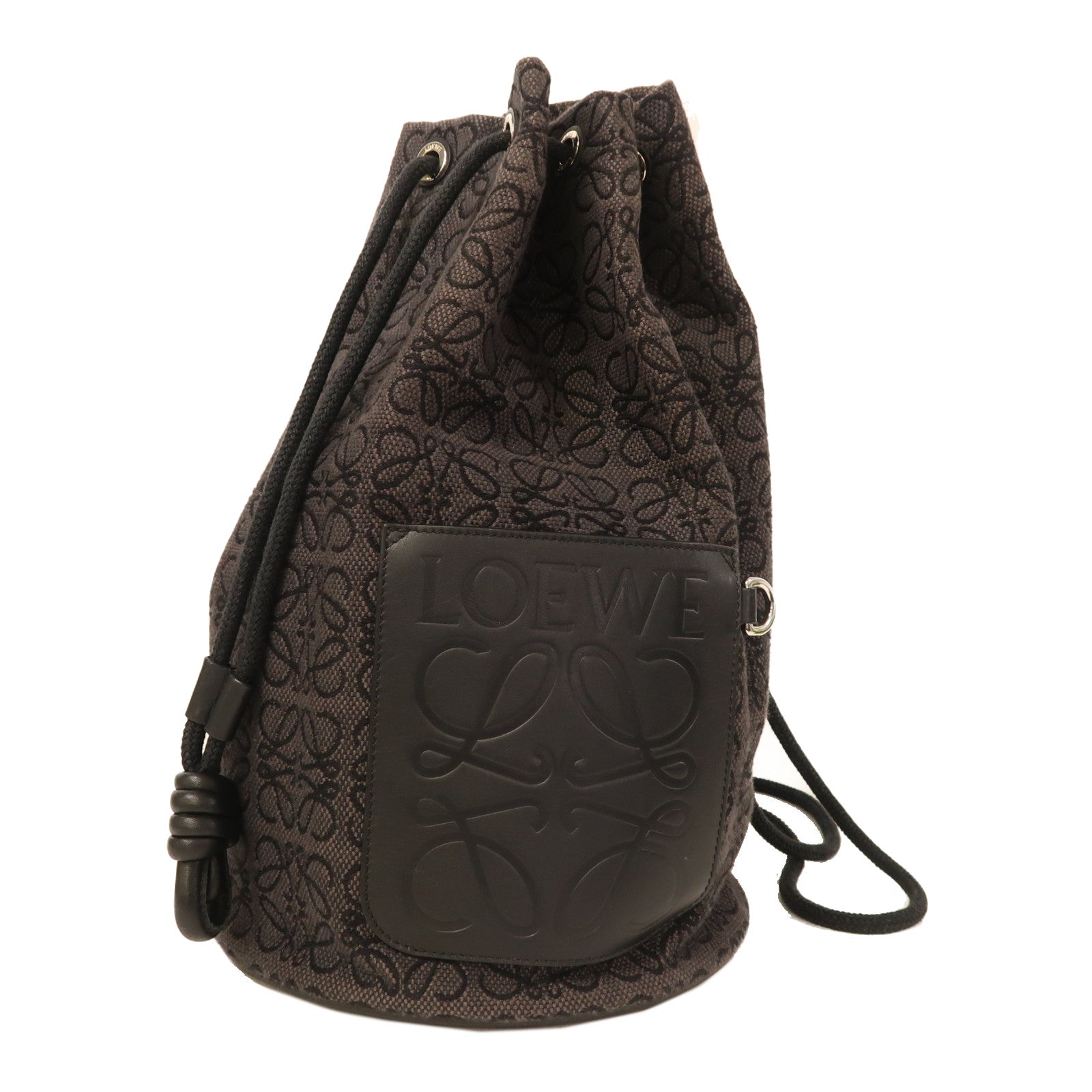LOEWE 帆布Bolso Balloon銀扣背包黑色