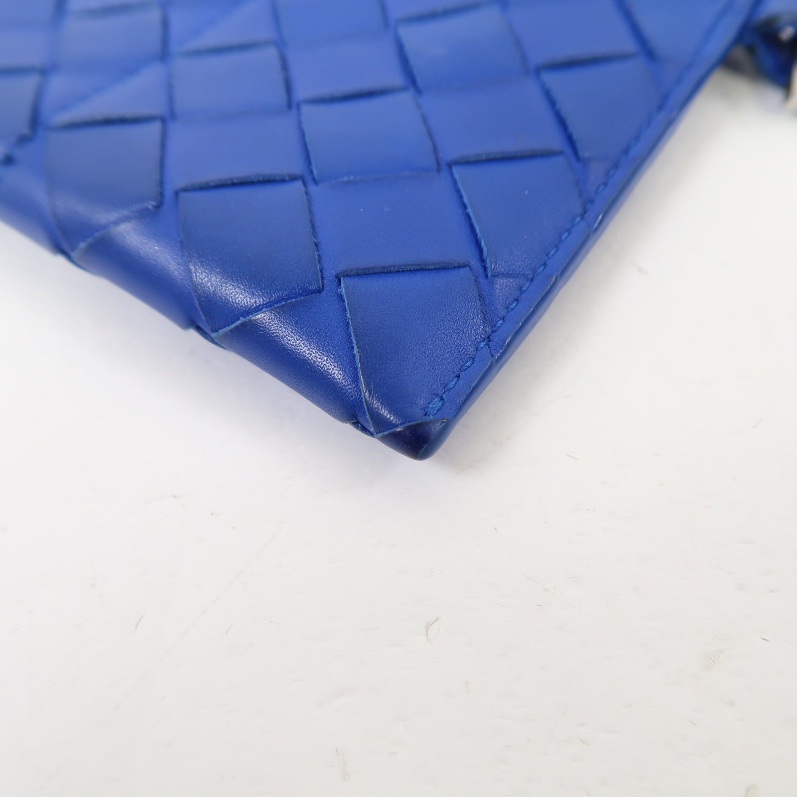 BOTTEGA VENETA 織紋皮革Zipper Wallet銀扣長錢包藍色