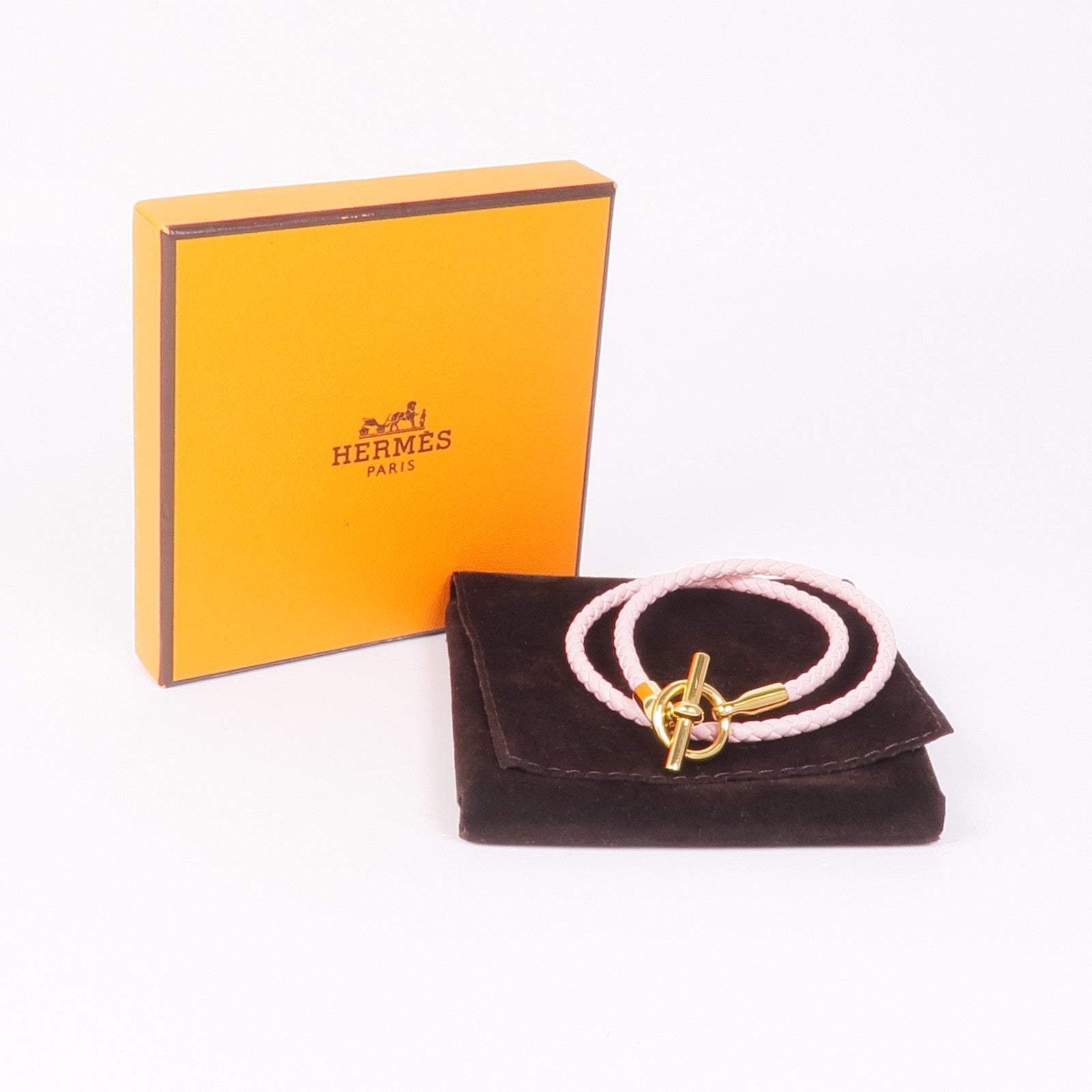 HERMES 【激減優惠】牛皮皮革Glenan Double Tour Bracelet手鏈Rose Sakura