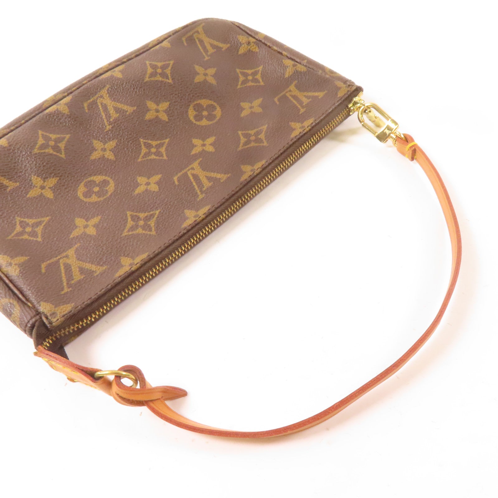 LOUIS VUITTON Monogram Pochette Accessories金扣手拿包啡色