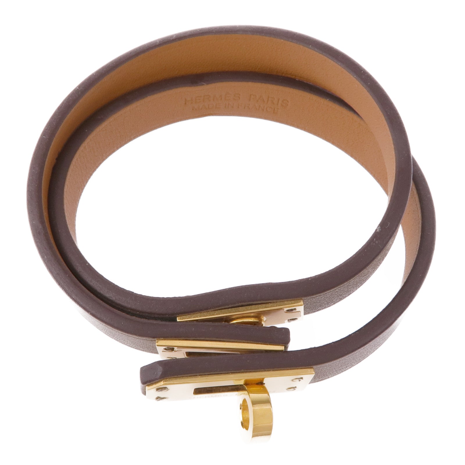 HERMES Swift皮革Mini Kelly Double Bracelet金扣手帶Etoupe