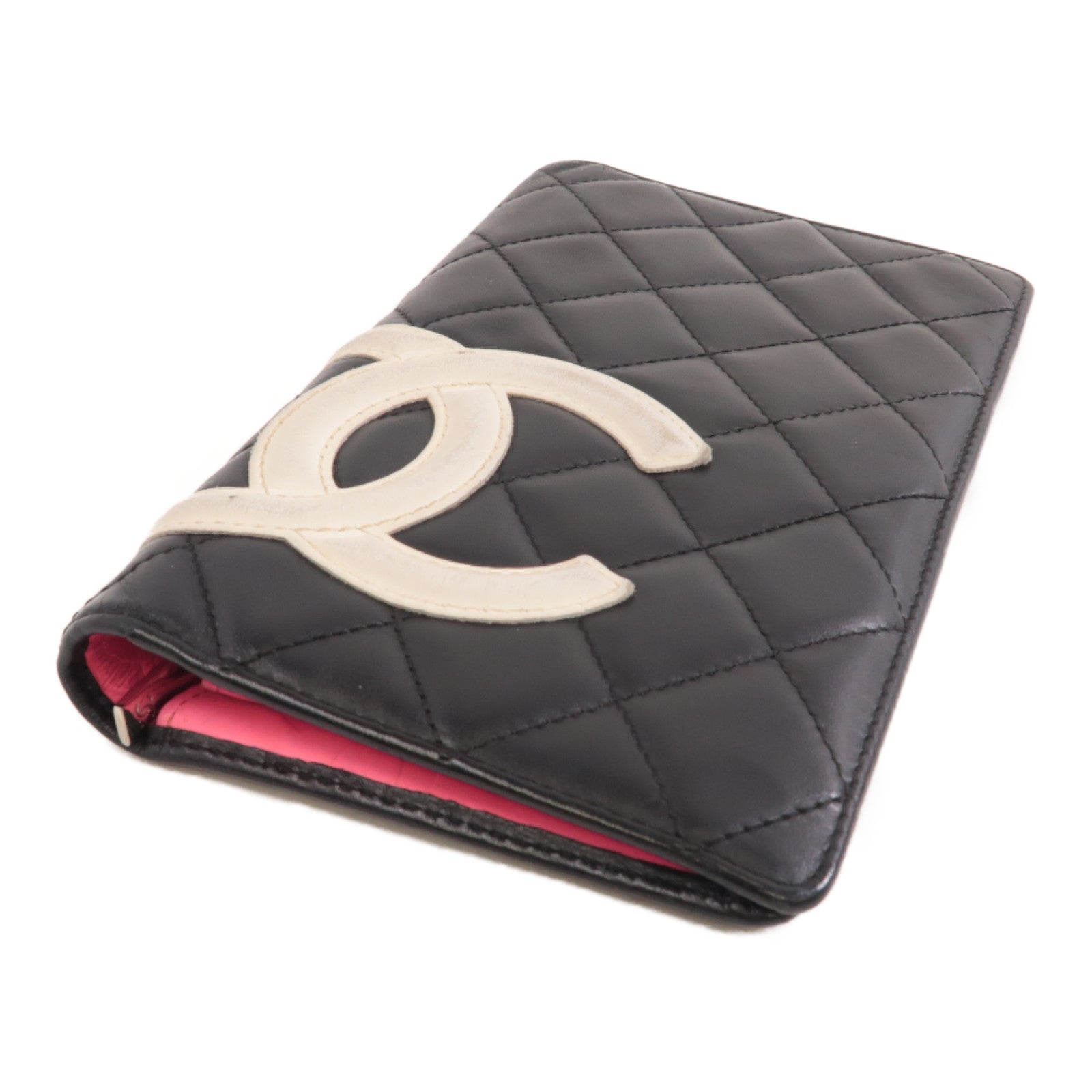 CHANEL 菱格牛皮皮革Cambon Long Wallet銀扣長錢包黑色