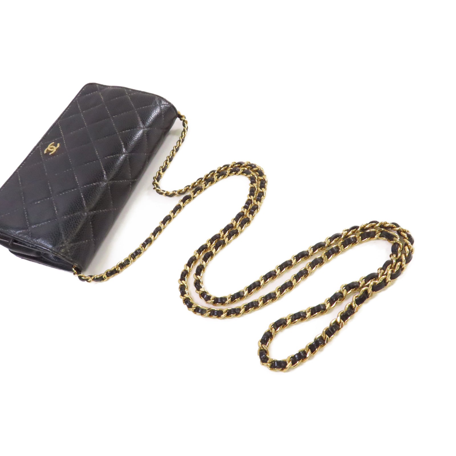 CHANEL 【激減優惠】菱格Caviar皮革WOC Wallet On Chain Shoulder Bag金扣鏈帶肩背袋黑色