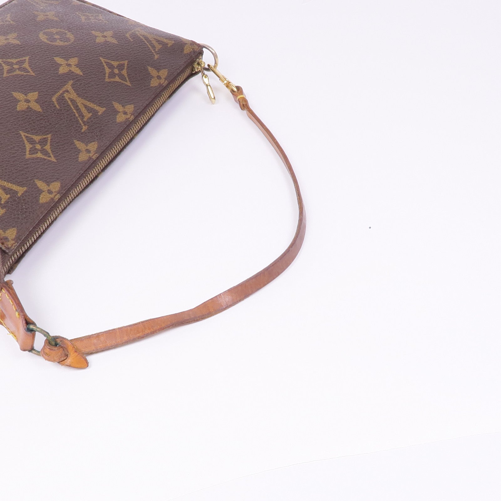 LOUIS VUITTON Monogram Pochette Accessoires金扣手挽袋棕色