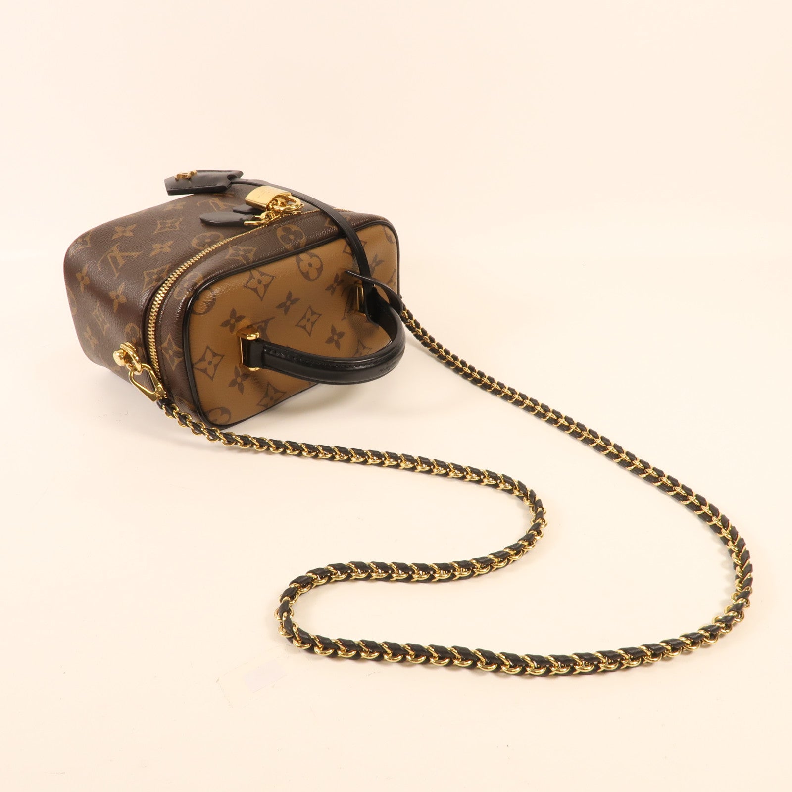 LOUIS VUITTON Monogram Reverse Vanity PM金扣手挽肩背兩用袋棕色