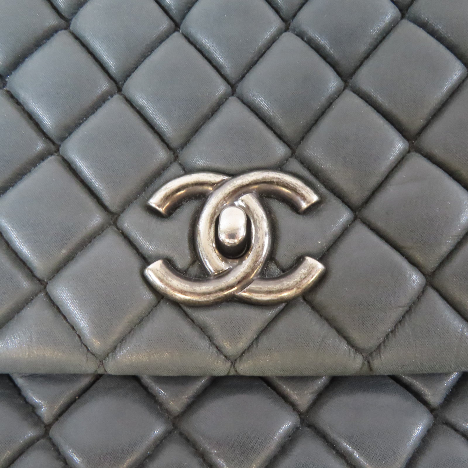 CHANEL 【激減優惠】菱格牛皮皮革Chain Shoulder Bag銀扣鏈帶肩背袋灰色