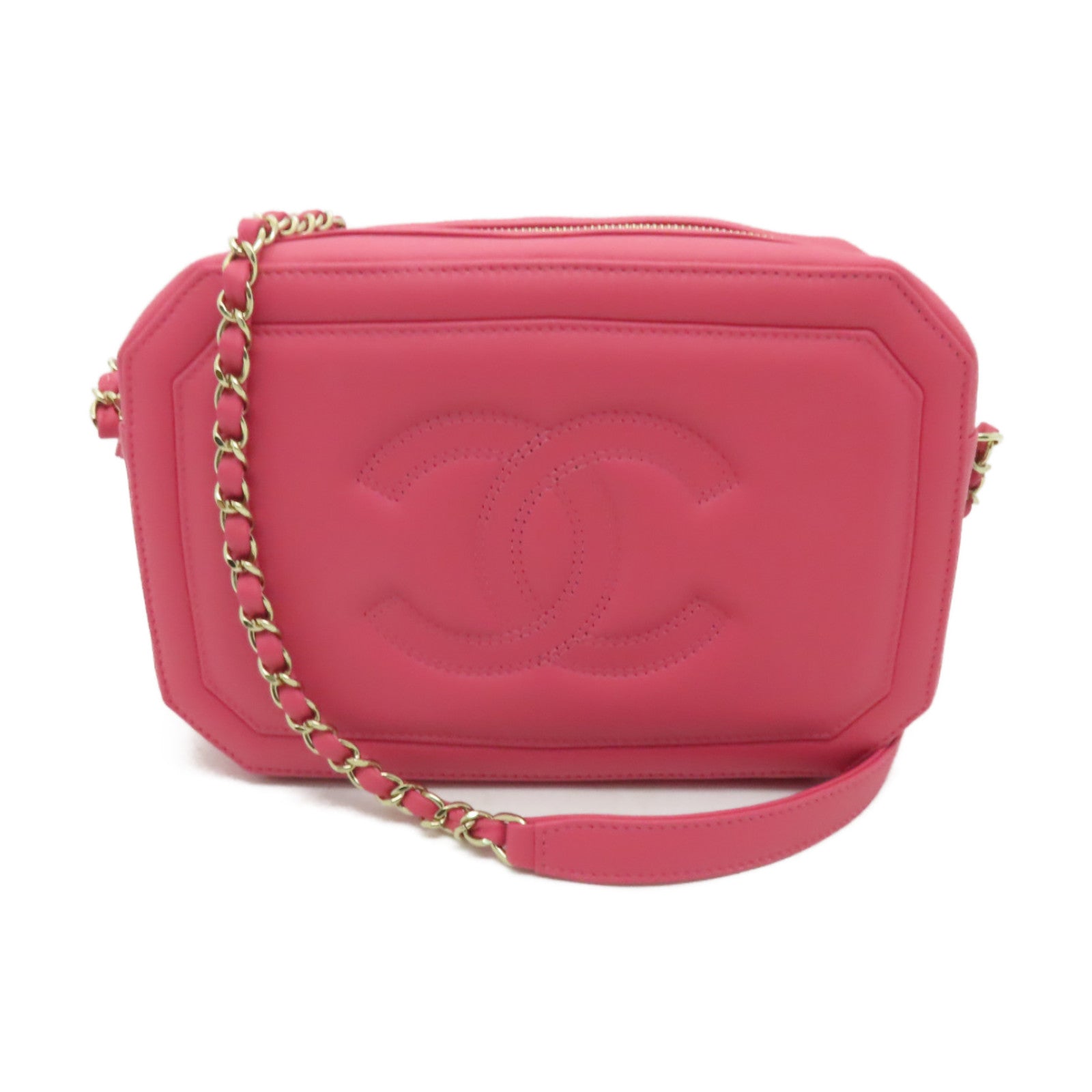 CHANEL 【清倉大減價】牛皮皮革Chain Shoulder Bag金扣鏈帶肩背袋粉紅色