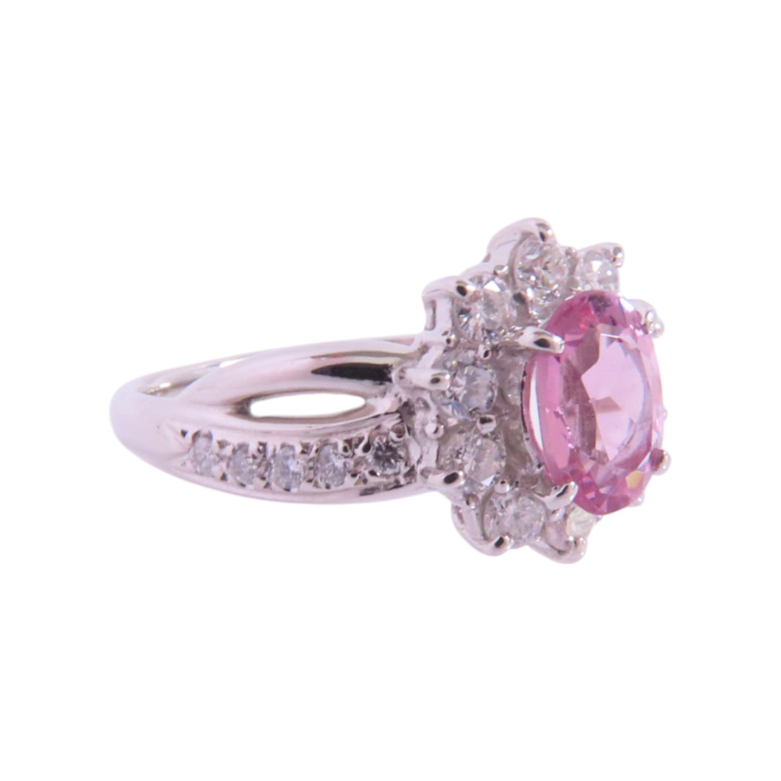 JEWELRY 【激減優惠】PT900鉑金/粉紅色尖晶石/鑽石Pink Spinel Diamond Ring戒指US#6