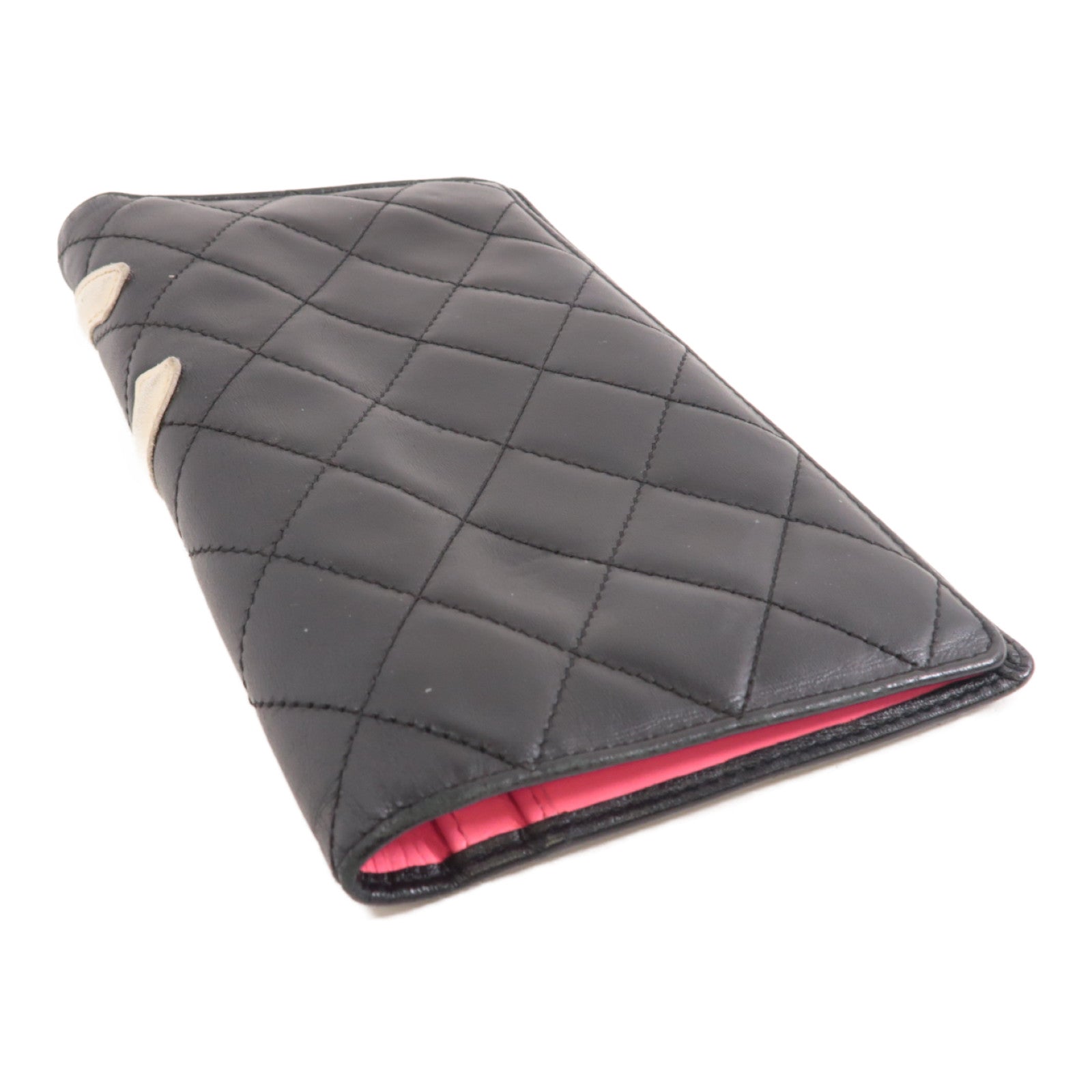 CHANEL 菱格牛皮皮革Cambon Long Wallet銀扣長錢包黑色